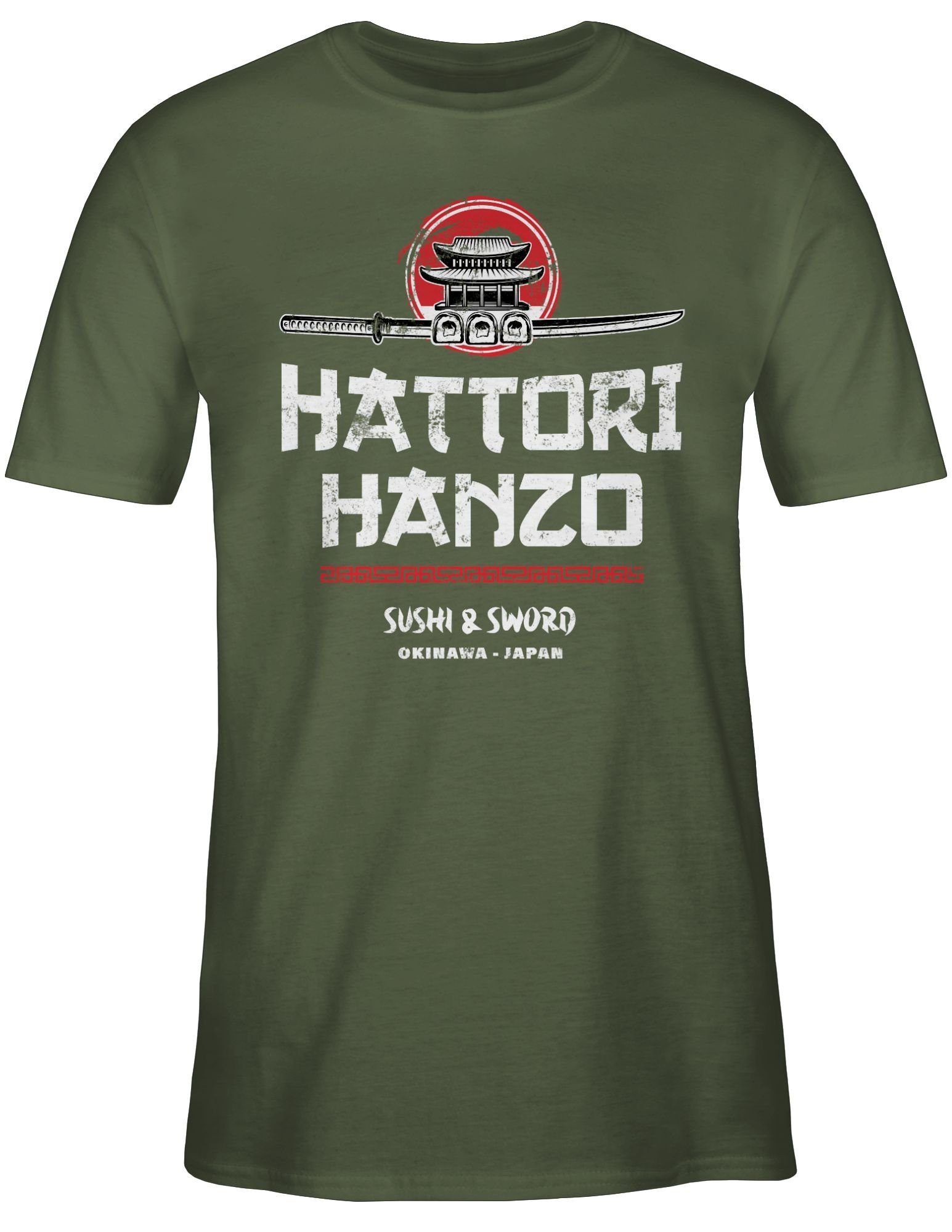 Vintage Geschenke Grün T-Shirt Hanzo Army Shirtracer 02 & Sword Sushi Nerd Hattori