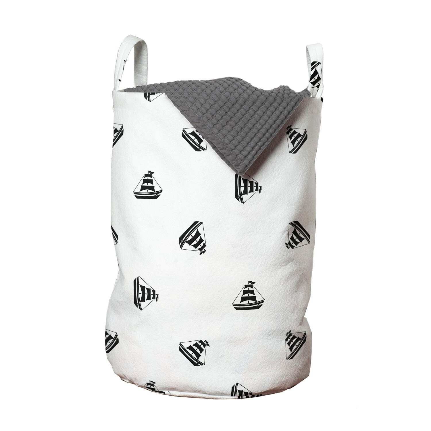 Abakuhaus Wäschesäckchen Wäschekorb mit Griffen Kordelzugverschluss für Waschsalons, Segelboot Schwarz und weiß | Wäschesäcke