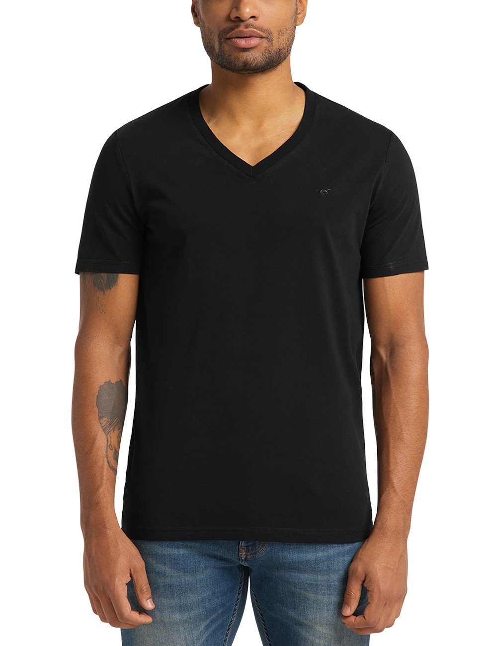 MUSTANG V-Shirt mit Logostickerei schwarz