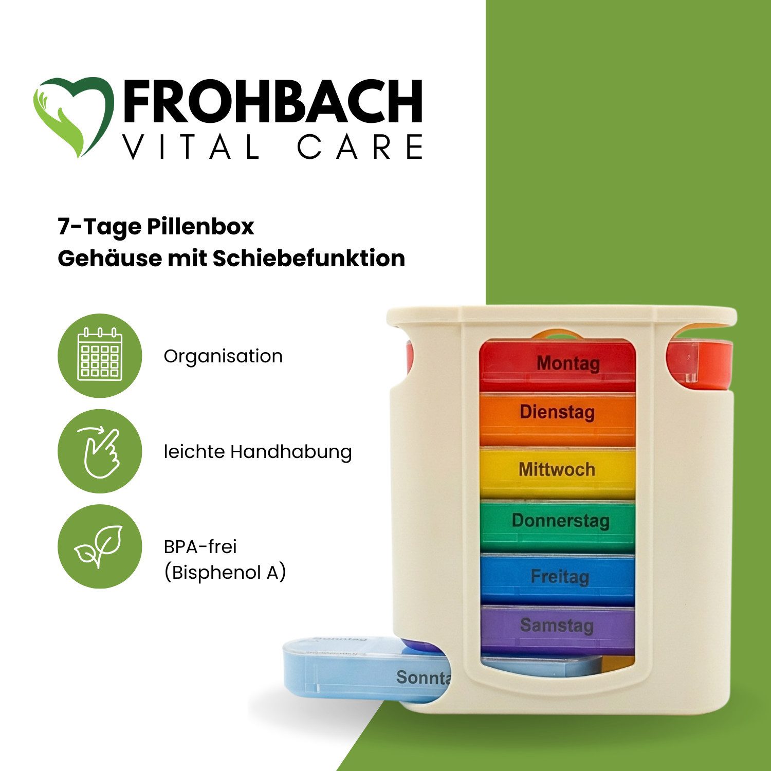 Frohbach Pillendose 7 Tage Tablettenbox - Für 1 Woche, 4 Fächer pro Tag, Antik Weiß (1 St)