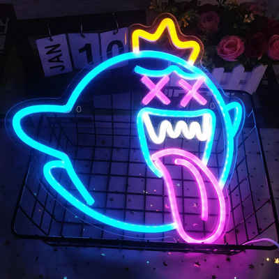 MUPOO Dekolicht Halloween Deko Neon Sign, Gaming LED Neon Schild Wandleuchte, Geist Neon Schild,40x40cm LED Leuchtschild, Wandleuchte für Zimmer Gaming Room Spielzimmer Schlafzimmer