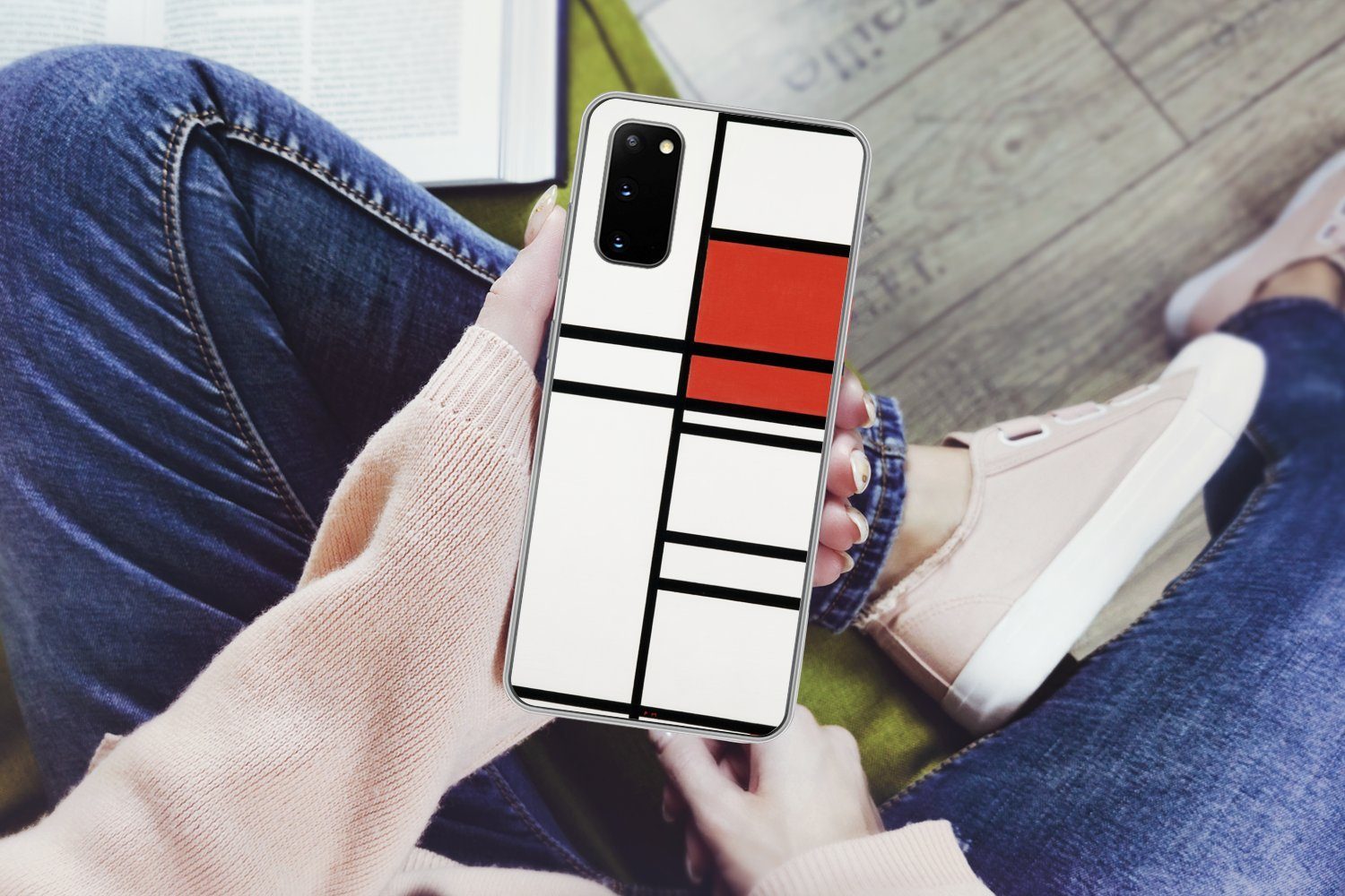 MuchoWow Handyhülle für Samsung Galaxy S20 Komposition mit Rot und Weiß - Piet Mondrian, Phone Case, Silikon, Schutzhülle Dünn