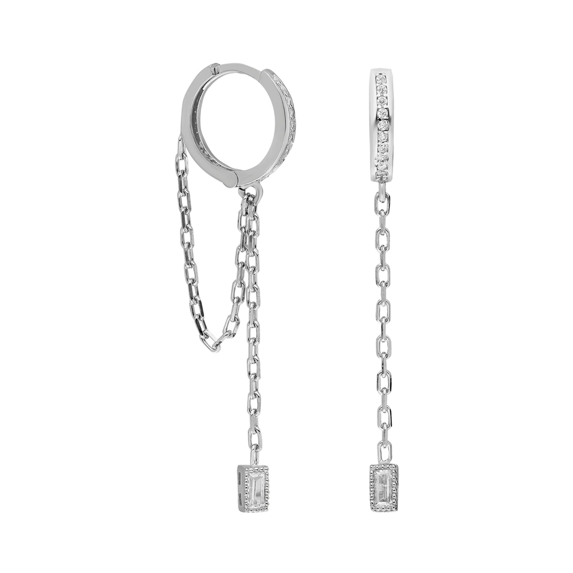 dKeniz Paar Ohrhänger 925/- Sterling Silber rhodiniert Glänzend 2,5cm Zirkonia  Weiß, Moderner Schmuck