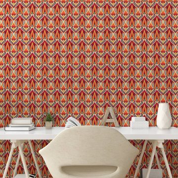 Abakuhaus Vinyltapete selbstklebendes Wohnzimmer Küchenakzent, Retro Repeating Kurvige Floral