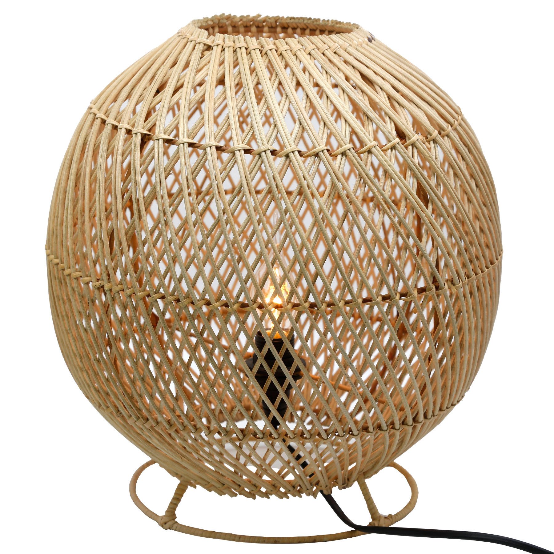 Casa Moro Nachttischlampe Tischlampe Rattan Natur – Boho Nachttischlampe Lampe Ø 30 cm, ohne Leuchtmittel, E14, mit Schalter, für Nachttisch, Kommode, Sideboard