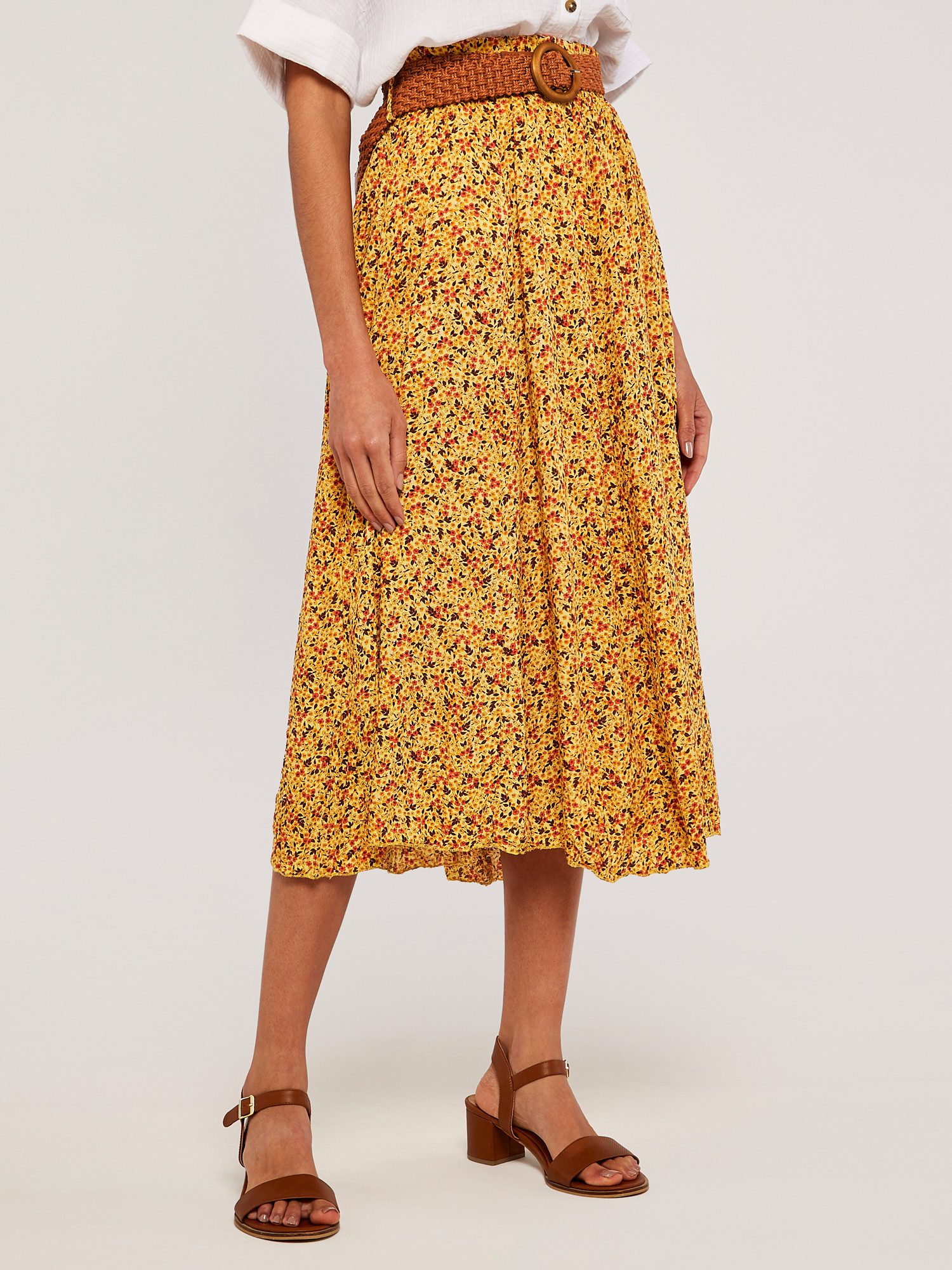 Apricot Midirock Microditsy Belted Midi Skirt (2-tlg., Flechtgürtel) mit Fl günstig online kaufen