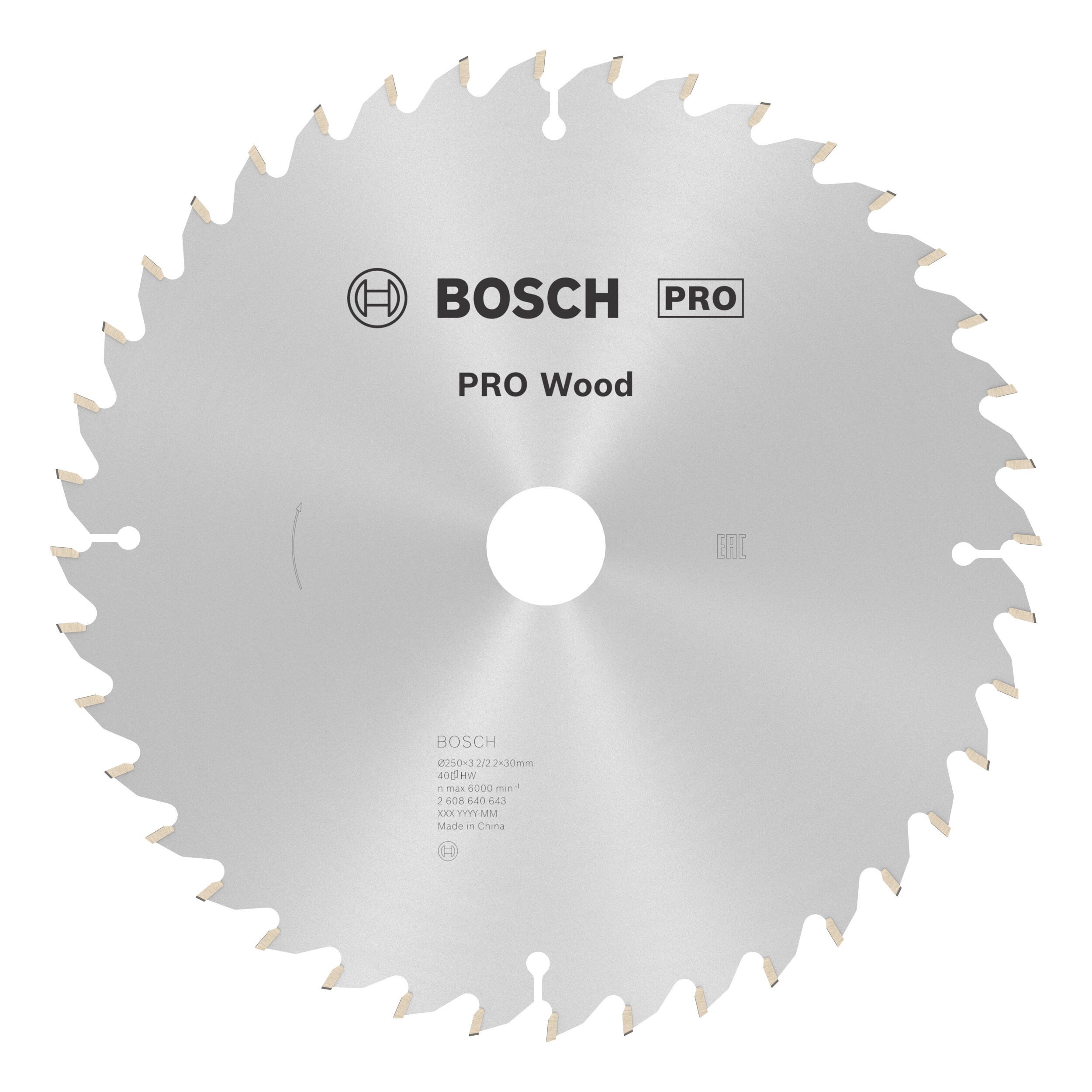 BOSCH Kreissägeblatt Pro Wood, 250 x 3,2 x 30 mm, 40 Zähne, für Netz-Kapp- und Gehrungssägen