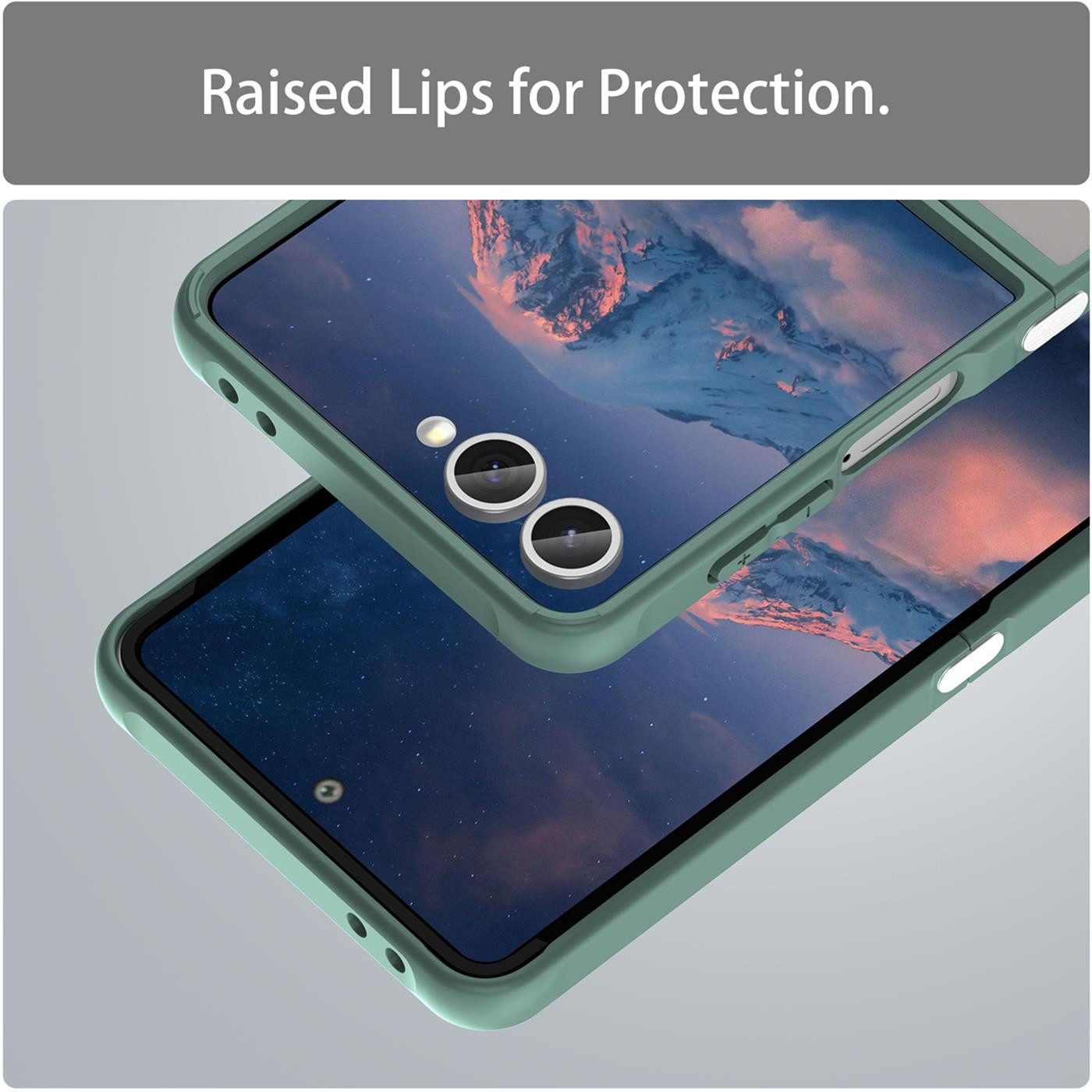 CoolGadget Handyhülle Grün als 2in1 Schutz Cover Set für das Samsung Galaxy Z Flip 7 6,9 Zoll / 4,1 Zoll, 2x Glas Display Schutz Folie + 1x Hard Case Hülle für Galaxy Z Flip 7