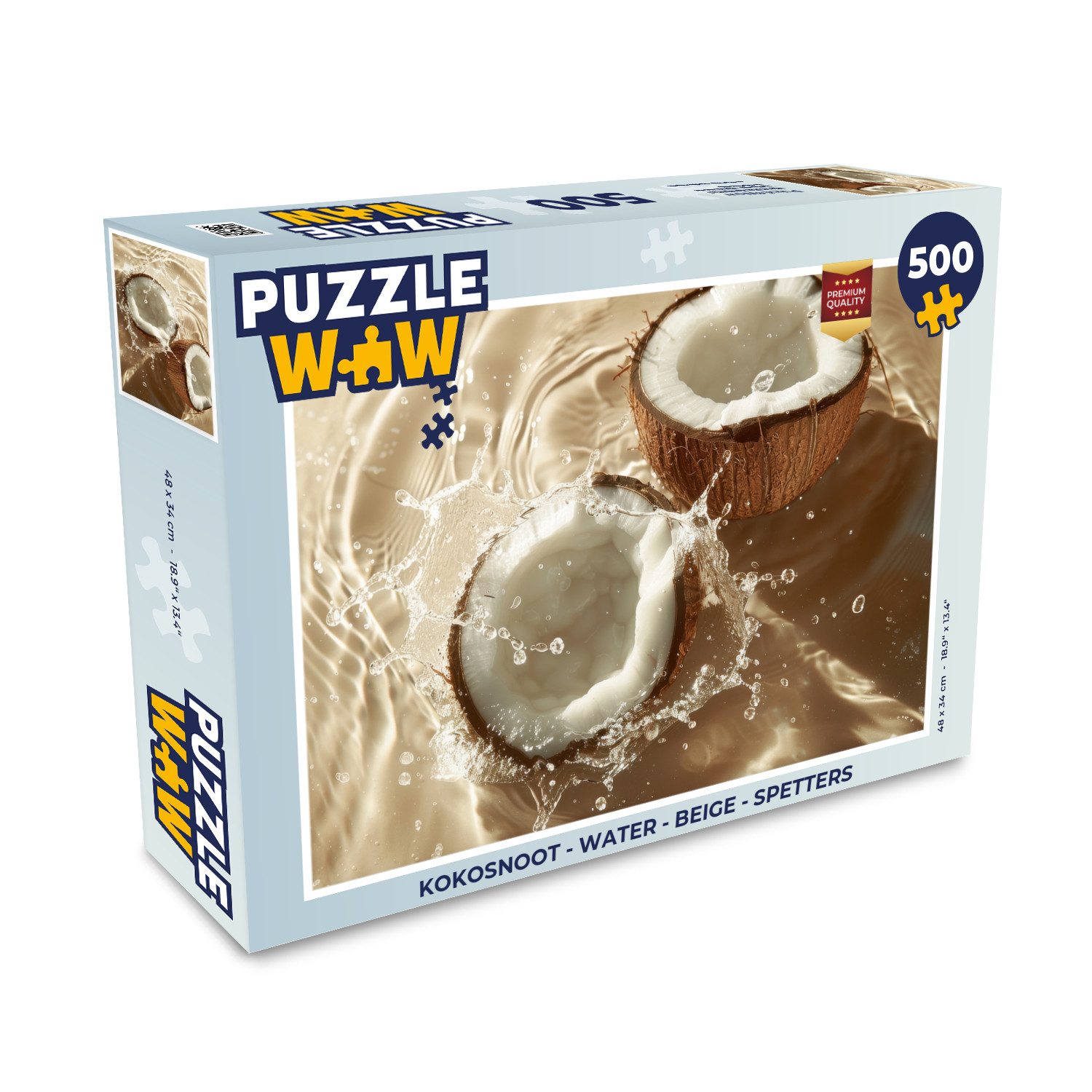 MuchoWow Puzzle Kokosnuss - Wasser - Beige - Spritzer, 500 Puzzleteile, Foto-Puzzle, Bilderrätsel, Puzzlespiele, Spielzeug