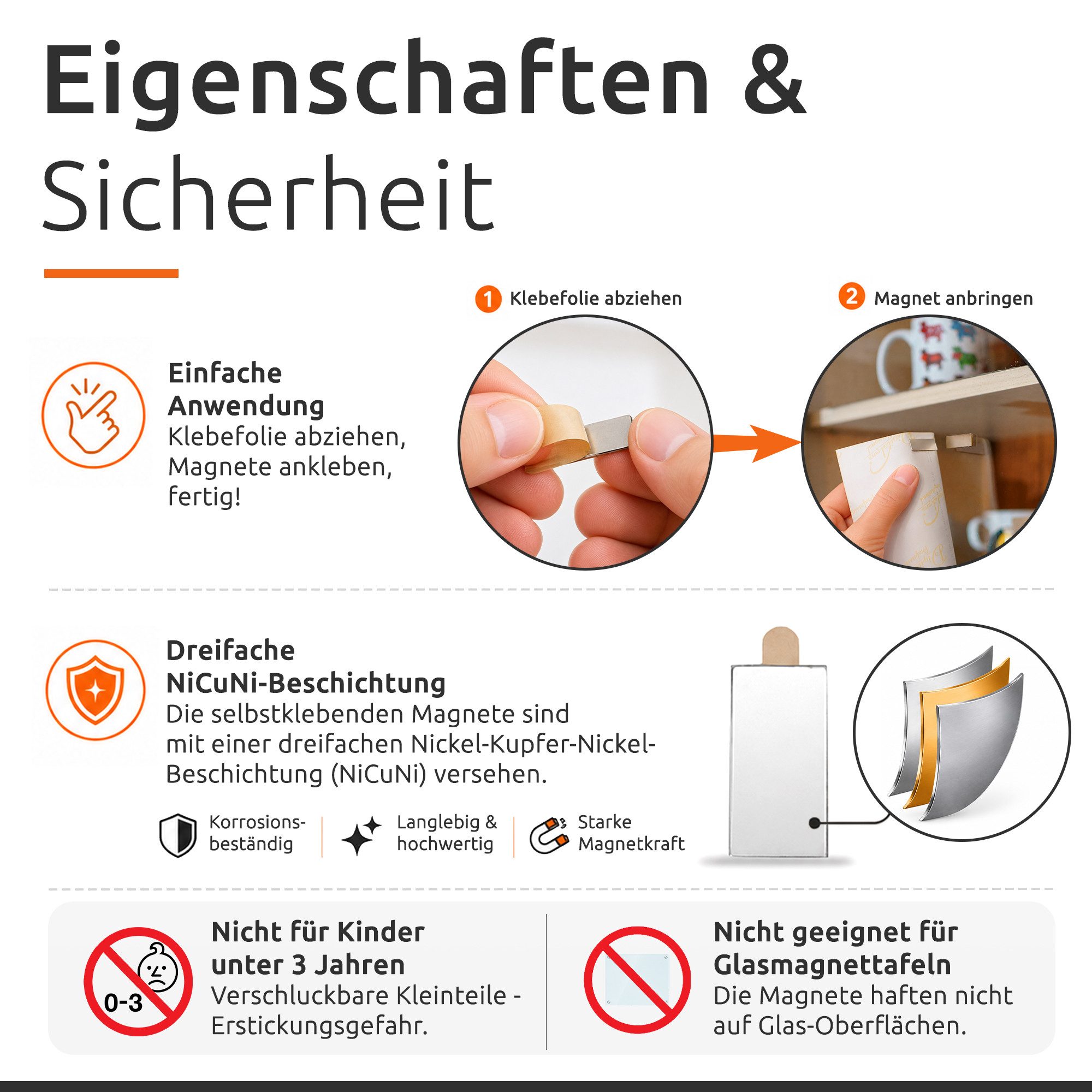 ECENCE Magnet Neodym Klebe-Magnete 12 Stck. selbstklebend Quader (12-St) – Bild 5 von 5