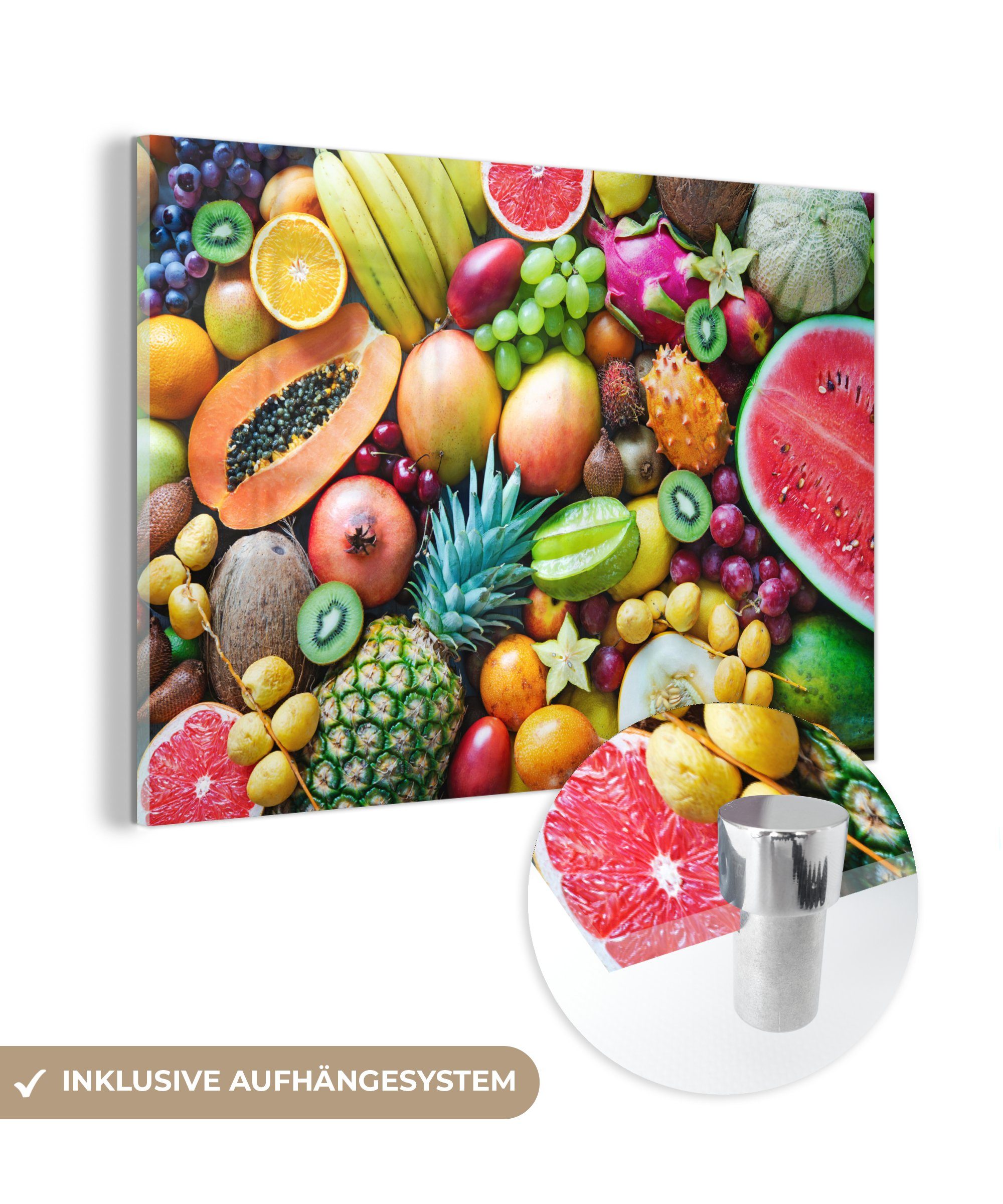 MuchoWow Acrylglasbild Obst - Ananas - Tropisch, (1 St), Glasbilder - Bilder auf Glas Wandbild - Foto auf Glas - Wanddekoration