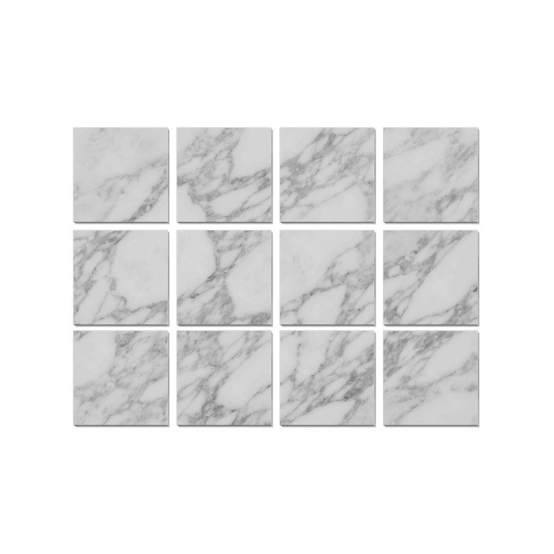 Agger Wandfliese Fliesenaufkleber Marmor 12 Stück 15x15 cm, selbstklebende Fliesen-Folie, 15x15, Marmor Weiß/Grau-a, für Bad & Küche, entfernbare Klebe-Folie