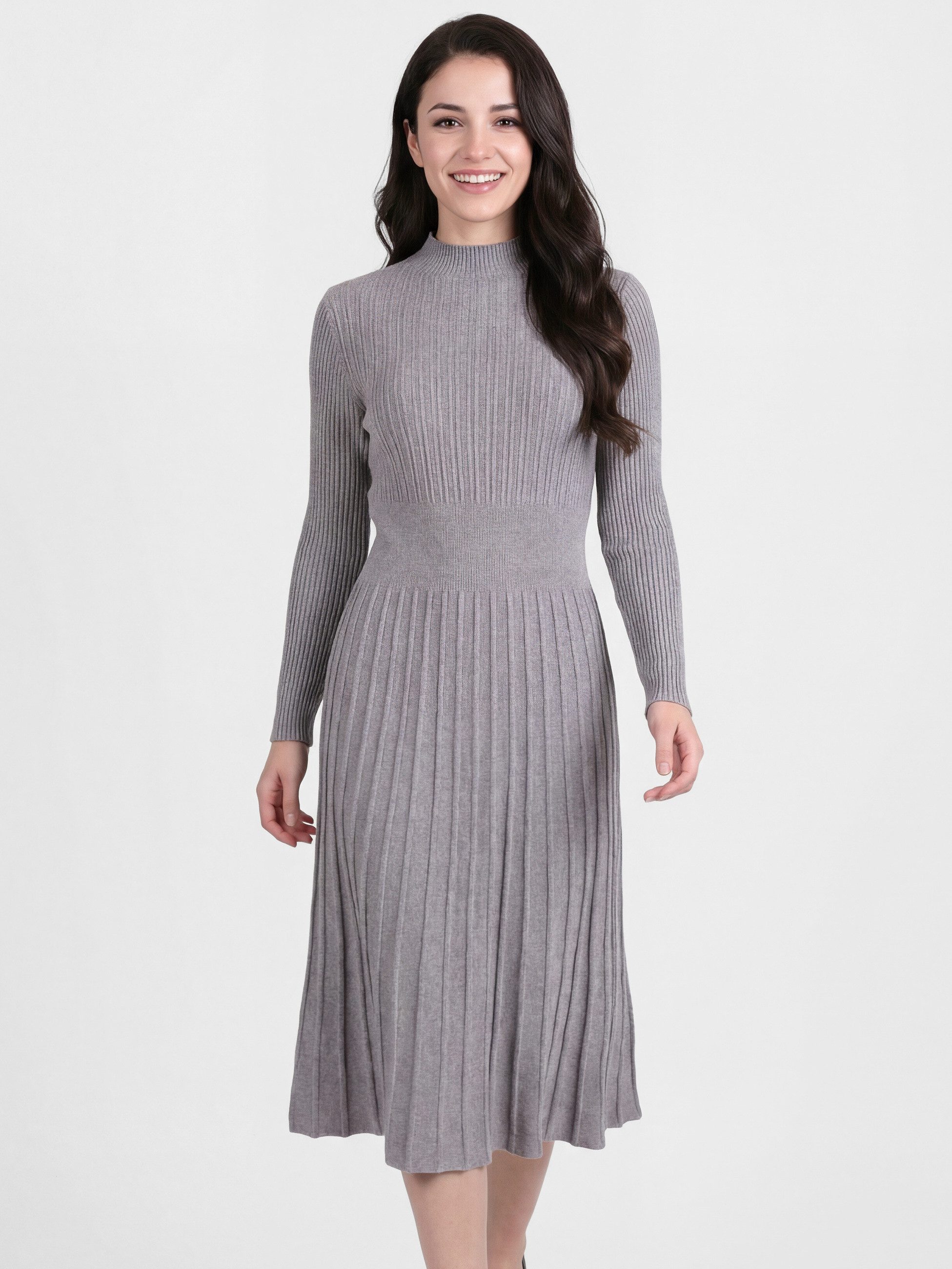 PEKIVESSA Strickkleid Midikleid tailliert weicher Strick mit ausgestelltem Rockteil