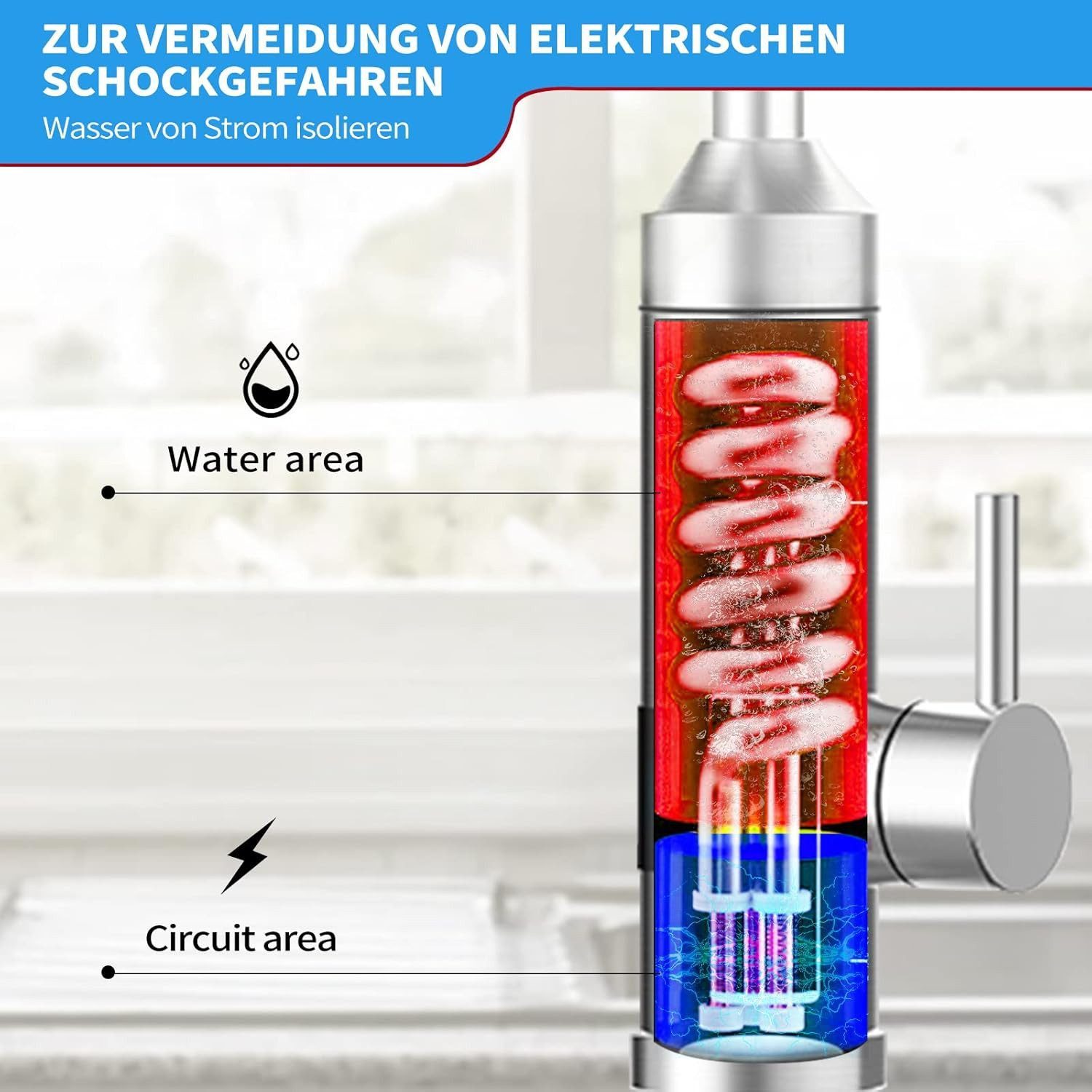 Vivitar Durchlauferhitzer 230V Küchenarmatur Edelstahl mit LED-Temperaturanzeige Küche, max. 60 °C, Kompakte Größe, ideal mobile Anwendungen wie Camping Wohnmob – Bild 5 von 5