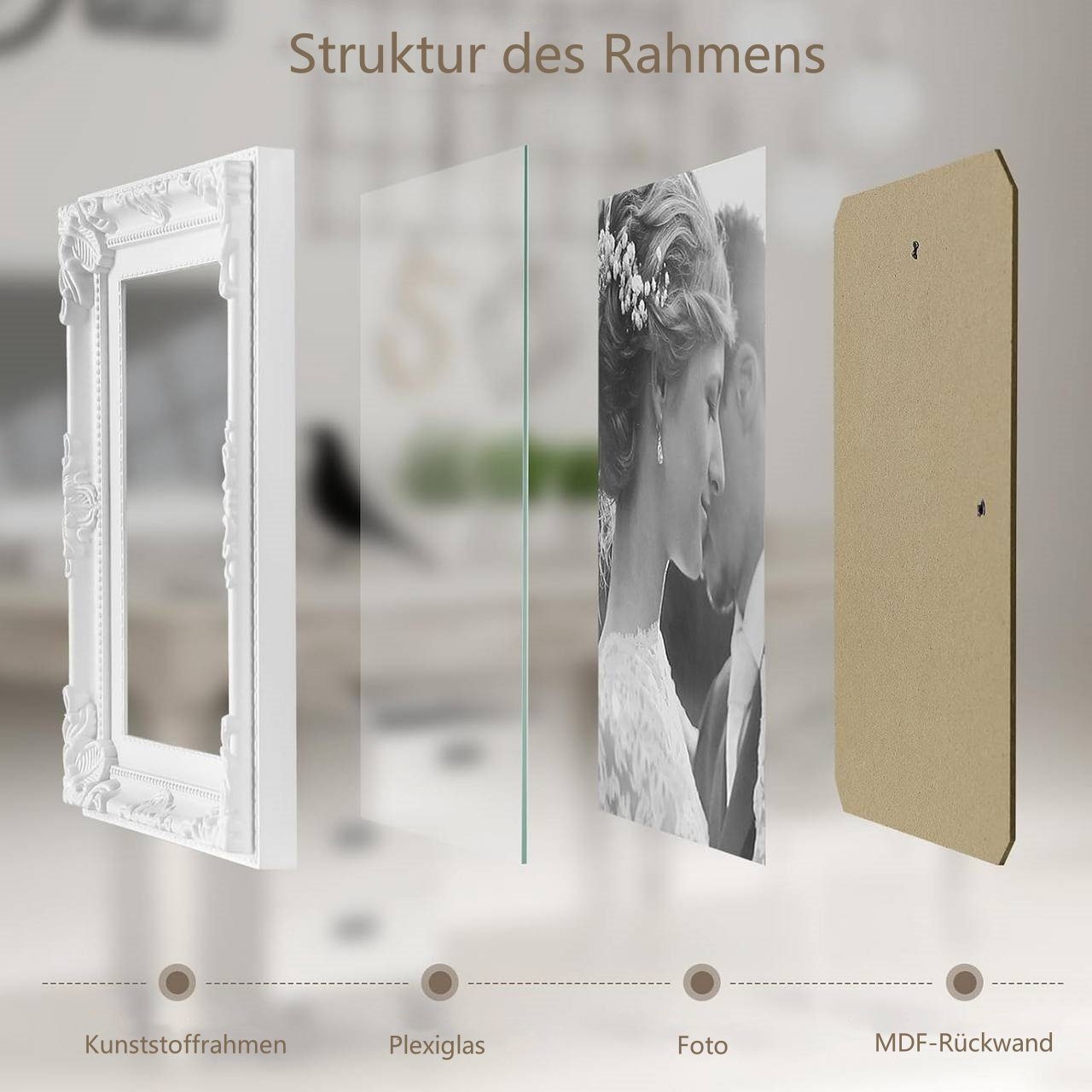 Woltu Bilderrahmen, (1 St), Kunststoff mit Fotorahmen MDF Plexiglas Rückwand