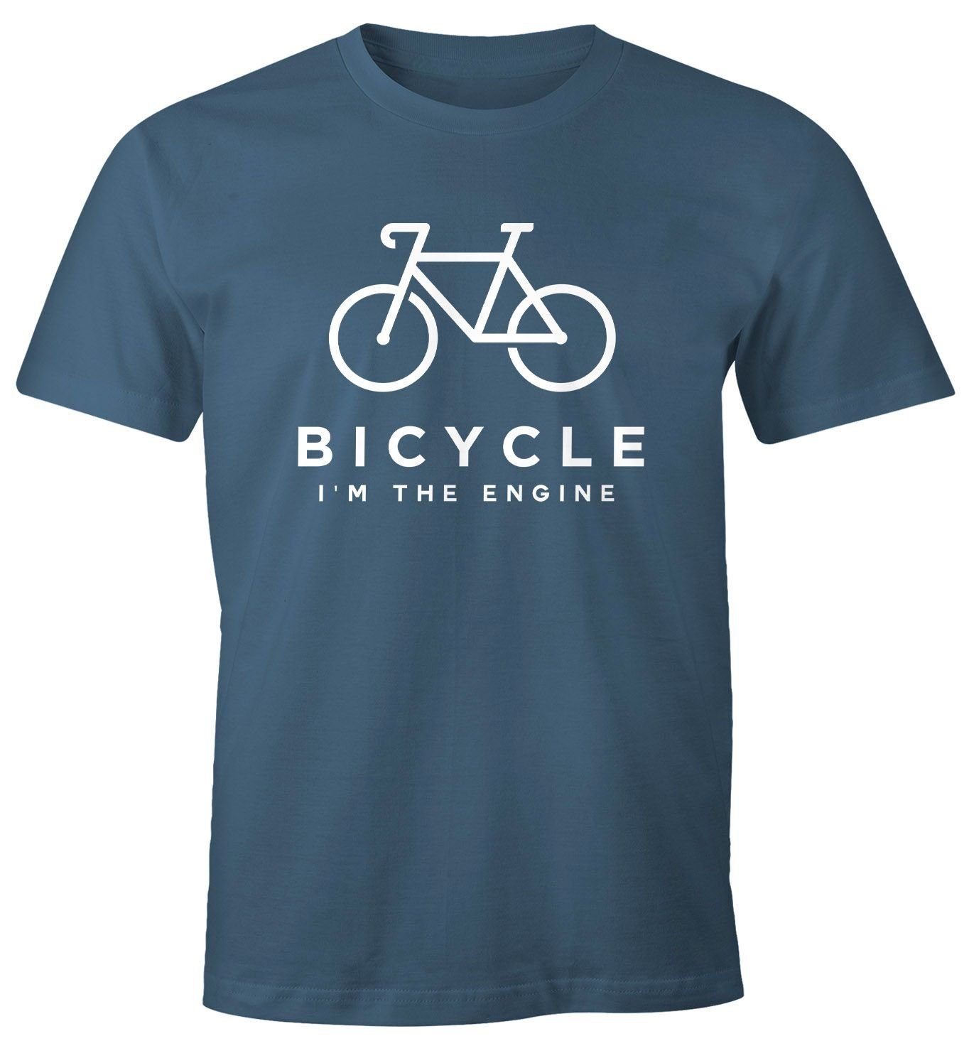 Print-Shirt Engine MoonWorks Moonworks® Fun-Shirt mit lustig Sprüche blau Herren Spruch Print Bicycle Fahrrad I'm T-Shirt Rad Bike the