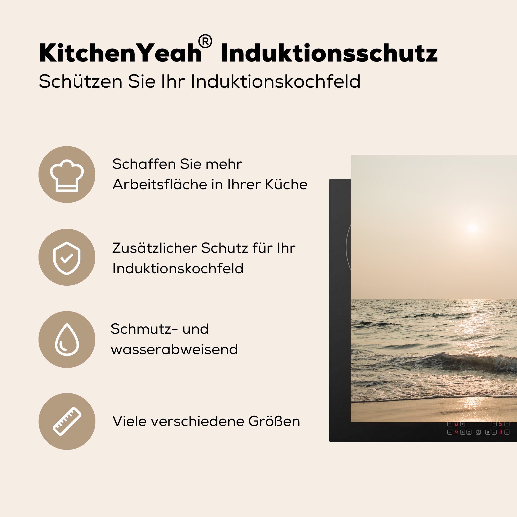 MuchoWow Herdblende-/Abdeckplatte Sommer - Meer Strand, 78x78 für Vinyl, küche Arbeitsplatte cm, Ceranfeldabdeckung, (1 - tlg)