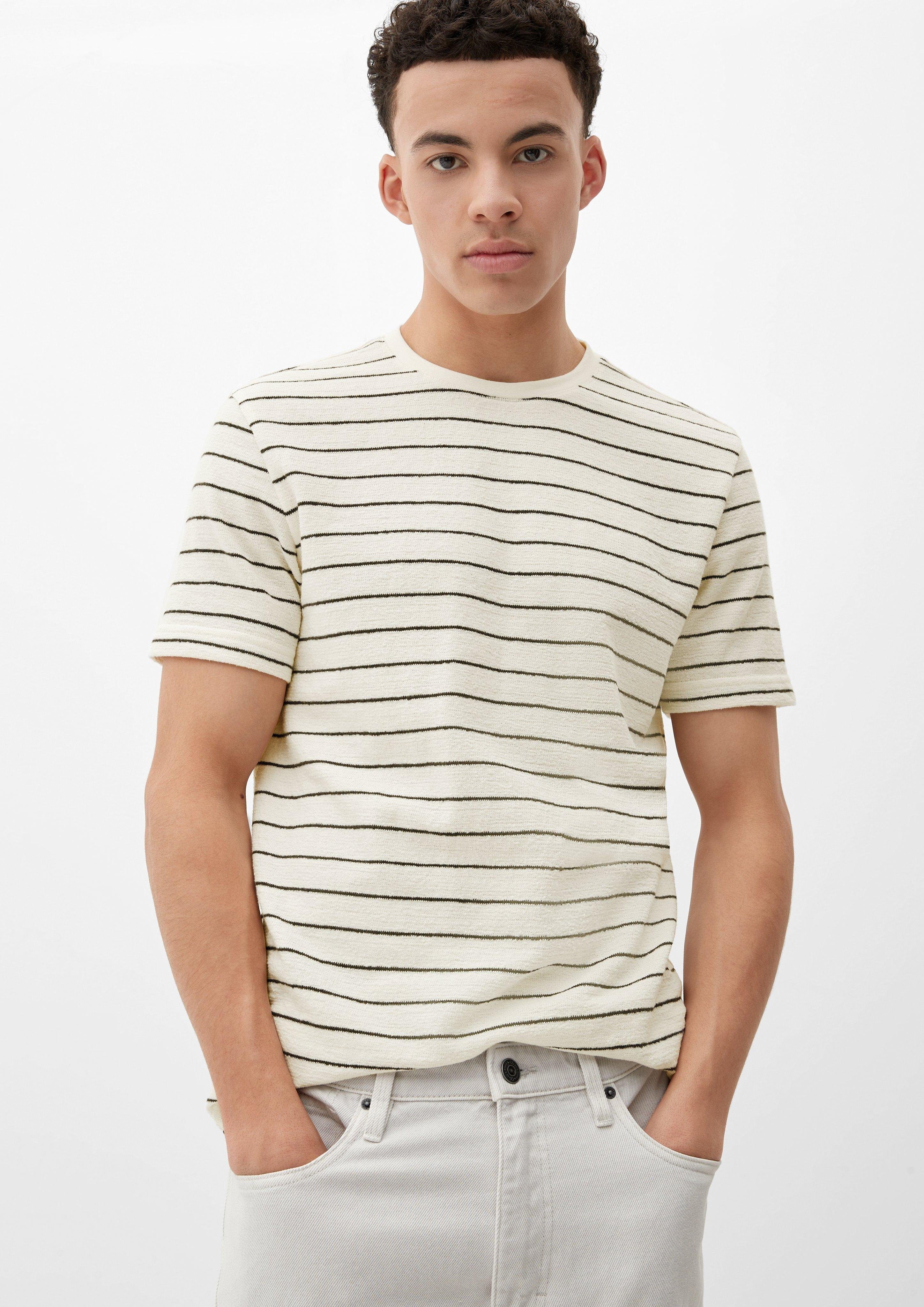 Baumwoll-Frottee beige Label-Patch aus QS helles Kurzarmshirt T-Shirt