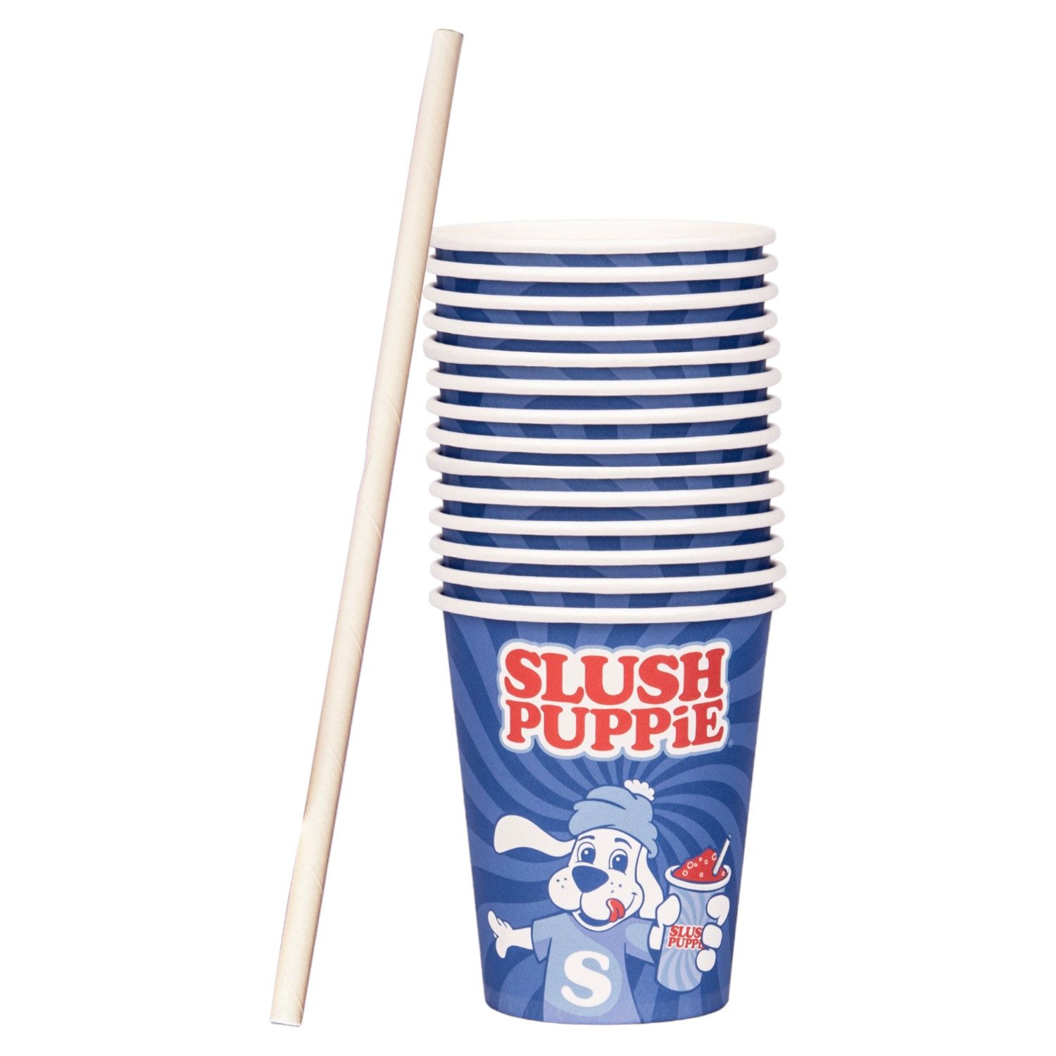 Fizz creations Einwegbecher SLUSH PUPPiE Pappbecher Slush-Becher und Strohhalme im Set
