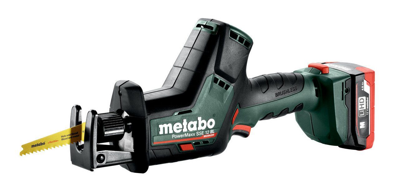 metabo Akku-Säbelsäge PowerMaxx SSE 12 BL, 2 x 4 Ah LiHD im Kunststoffkoffer