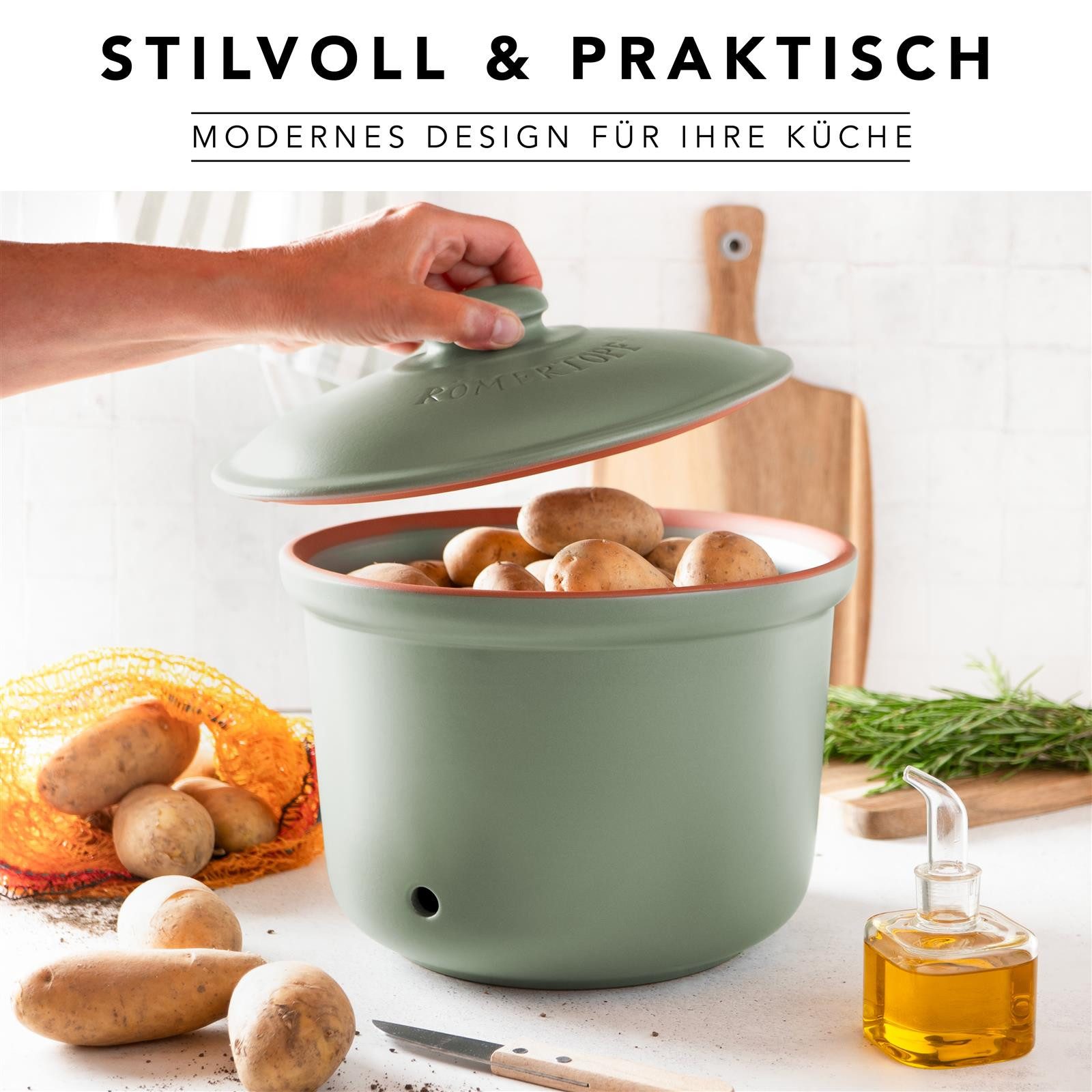 RÖMERTOPF Vorratsdose Frische-Topf MAXI PLUS - Kartoffeln Aufbewahrung 5,5 Liter, Keramik, (Frischetopf & Deckel)