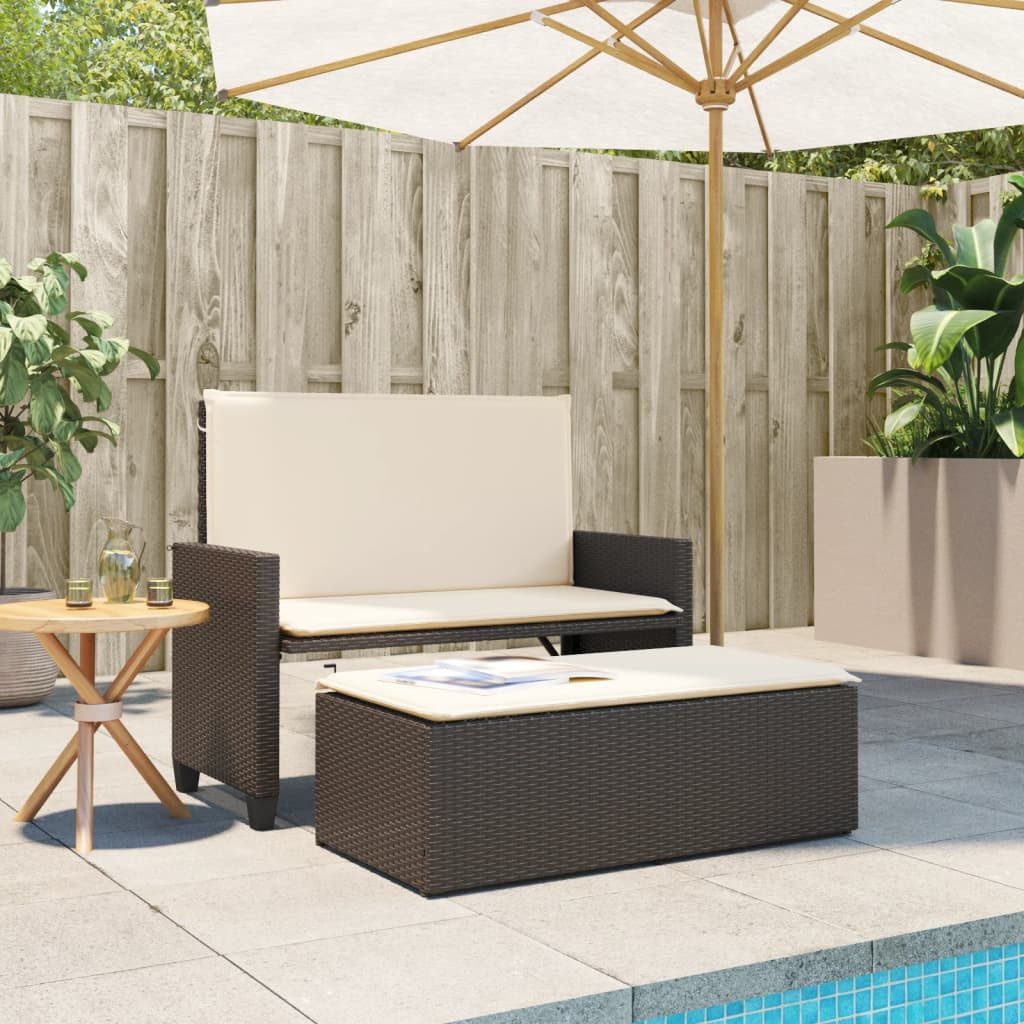 vidaXL Gartenbank Gartenbank mit Kissen und Hocker Braun Poly Rattan (1-St)