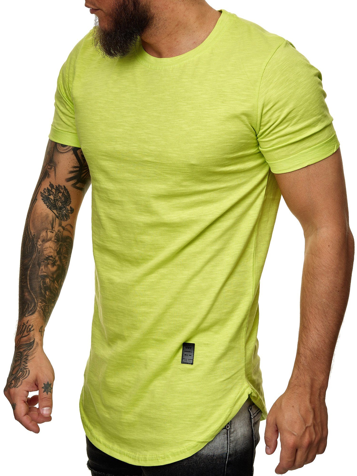 Code47 T-Shirt Oversize Herren Vintage T-Shirt Basic Shirt Round Neck Zipper Shirt (1-tlg) Grün
