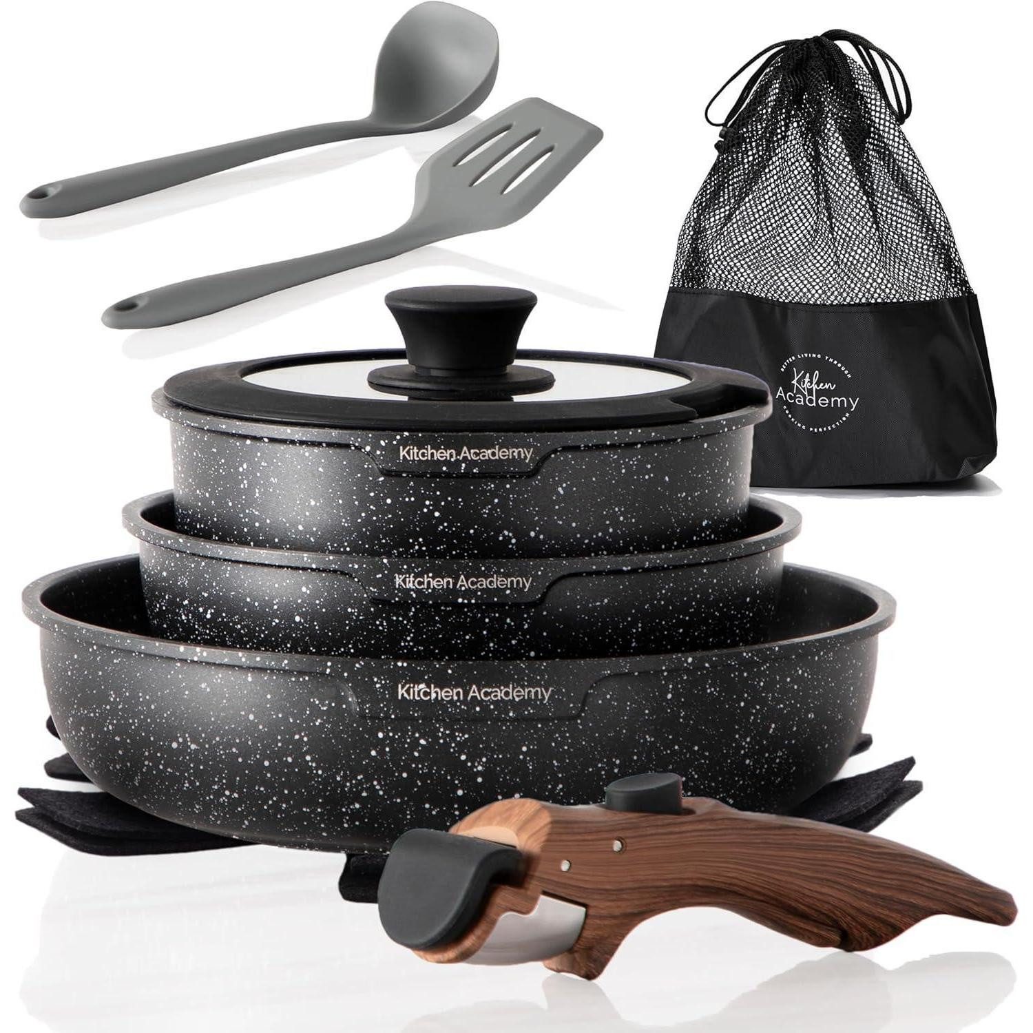LuxusKollektion Pfannen-Set Kitchen Academy Topfset 10tlg. Abnehmbarer Griff Induktion Töpfe
