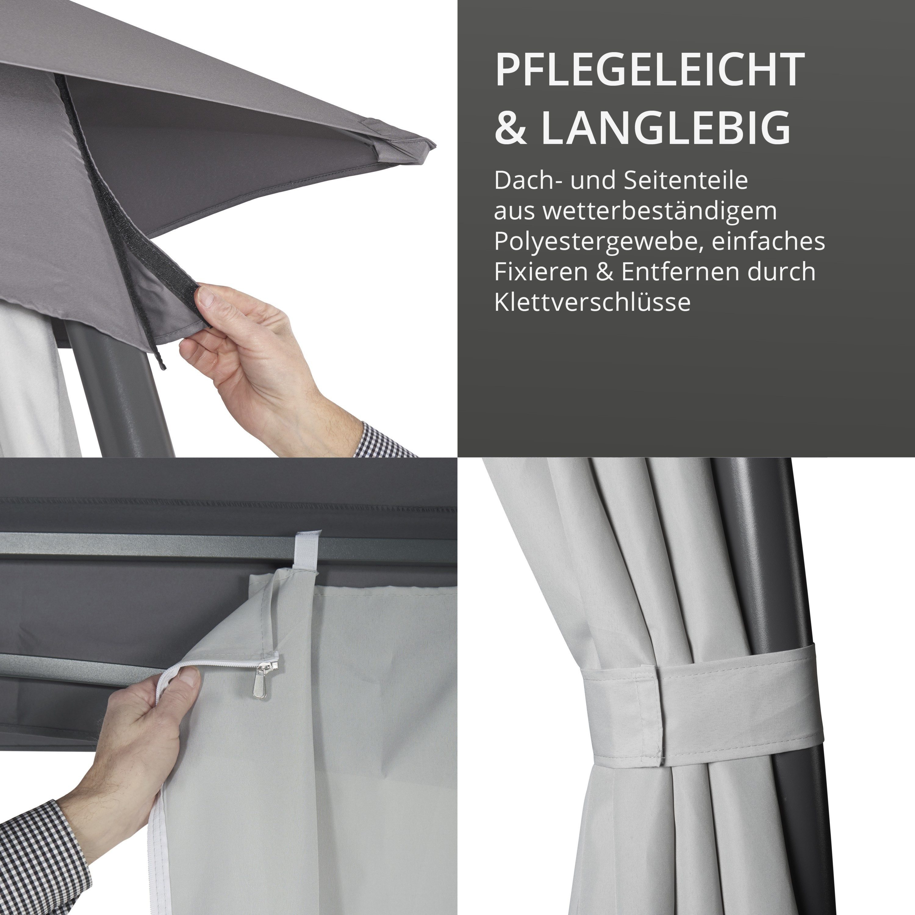 Leco Pavillon Gartenpavillon Überdachung Sonnendach MILENA 3,3x3,3 m anthrazit grau, mit 4 Seitenteilen, ca. B 330 x T 330 x H 268 cm