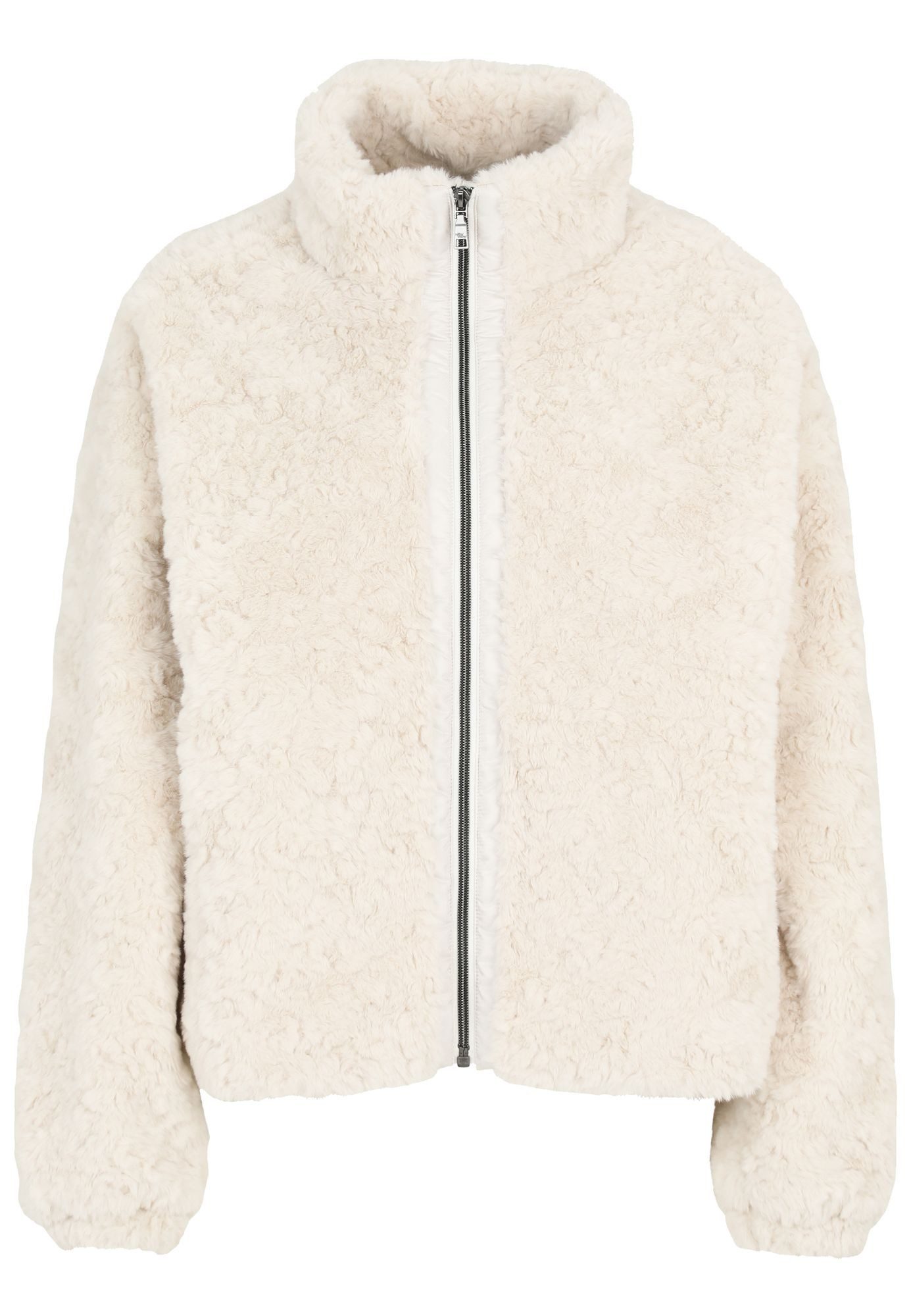 COVERED Fellimitatjacke Chloe L60397CO Stehkragen, Reißverschluss vorne mit Blende in Kontrastmaterial