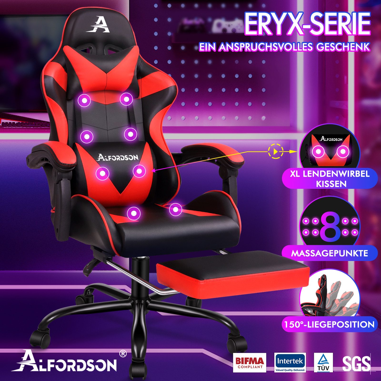 ALFORDSON Gaming-Stuhl mit Fußstütze, 8 Massagepunkten günstig online kaufen