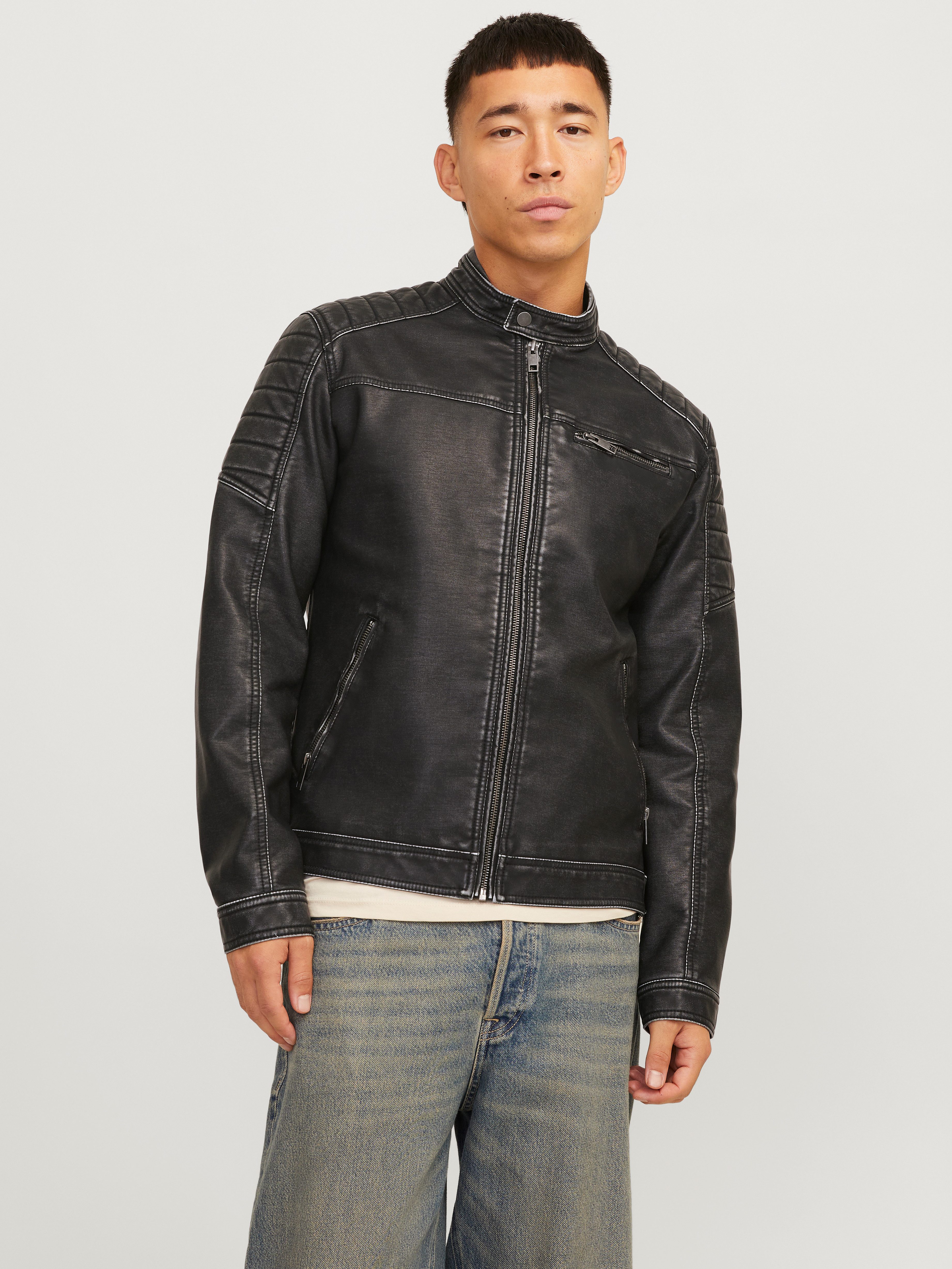 Jack & Jones Lederimitatjacke JJEROCKY WASHED PU JACKET NOOS mit Bandkragen günstig online kaufen