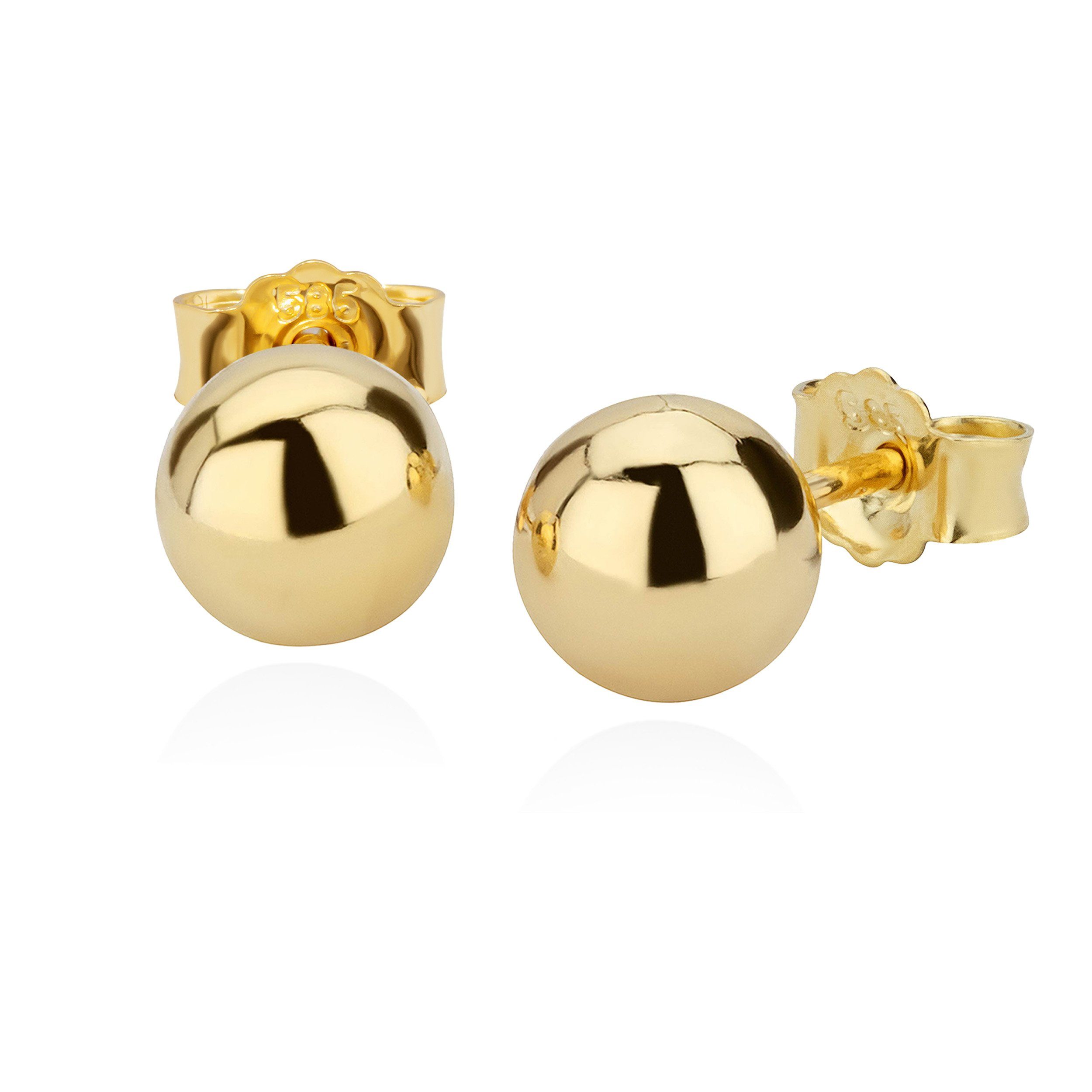 NKlaus Paar Ohrstecker Paar 7mm Kugel Ohrstecker 14 Karat 585 Gelbgold Damen Stecker Ohrringe (Paar)