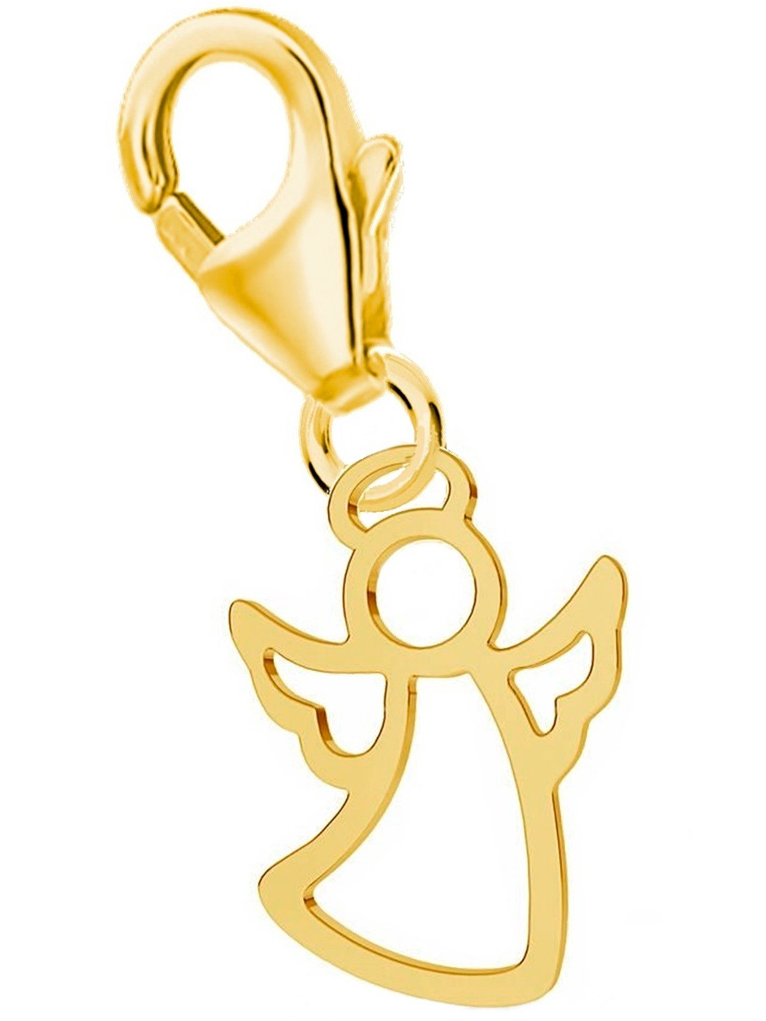 Goldene Hufeisen Charm Engel Goldene Schutzengel - Echtsilber Anhänger für Kinder und Erwachsene (inkl. Etui), 925 Sterling Silber, Hypoallergen