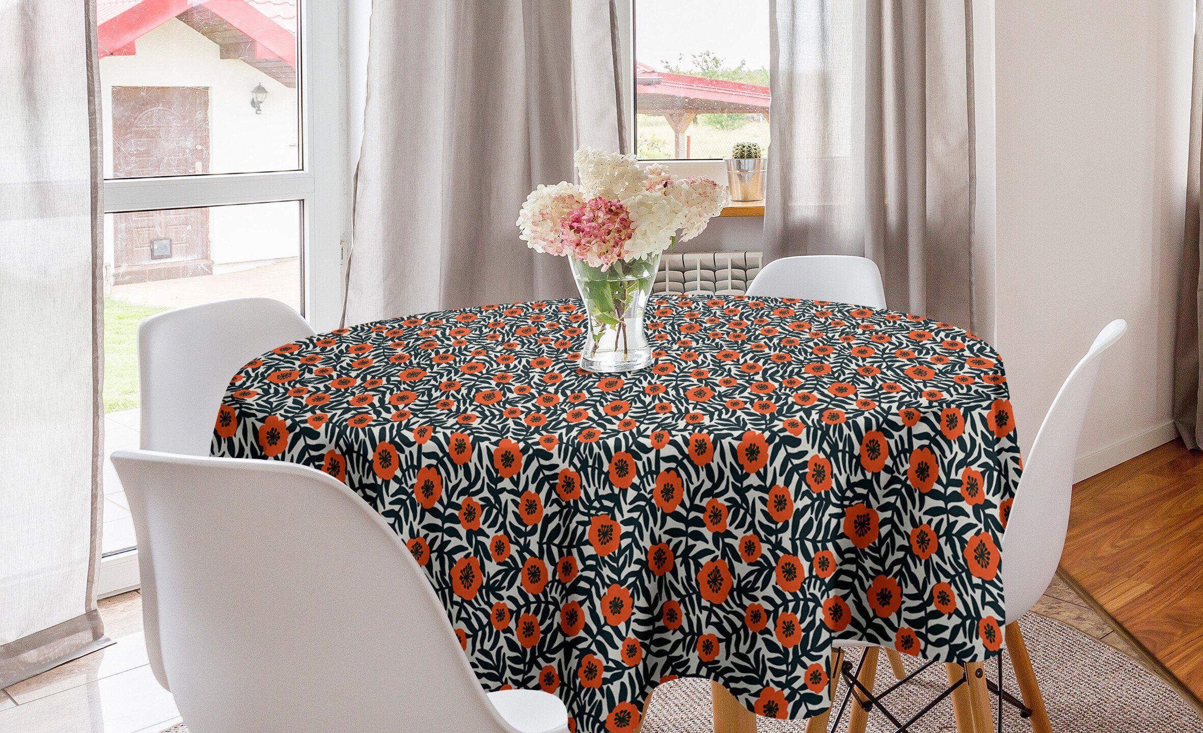 Abakuhaus Tischdecke Kreis Tischdecke Abdeckung für Esszimmer Küche Dekoration, Mohnblume Hirtenwiesenblumen Kunst