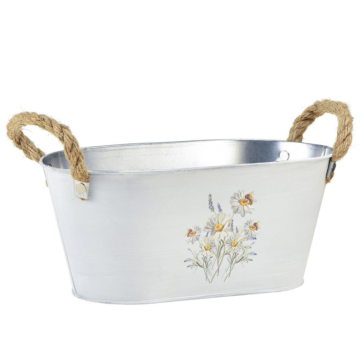 Florists Products Übertopf Dekorative Metallschale mit Blumenmotiv und Jutegriffen