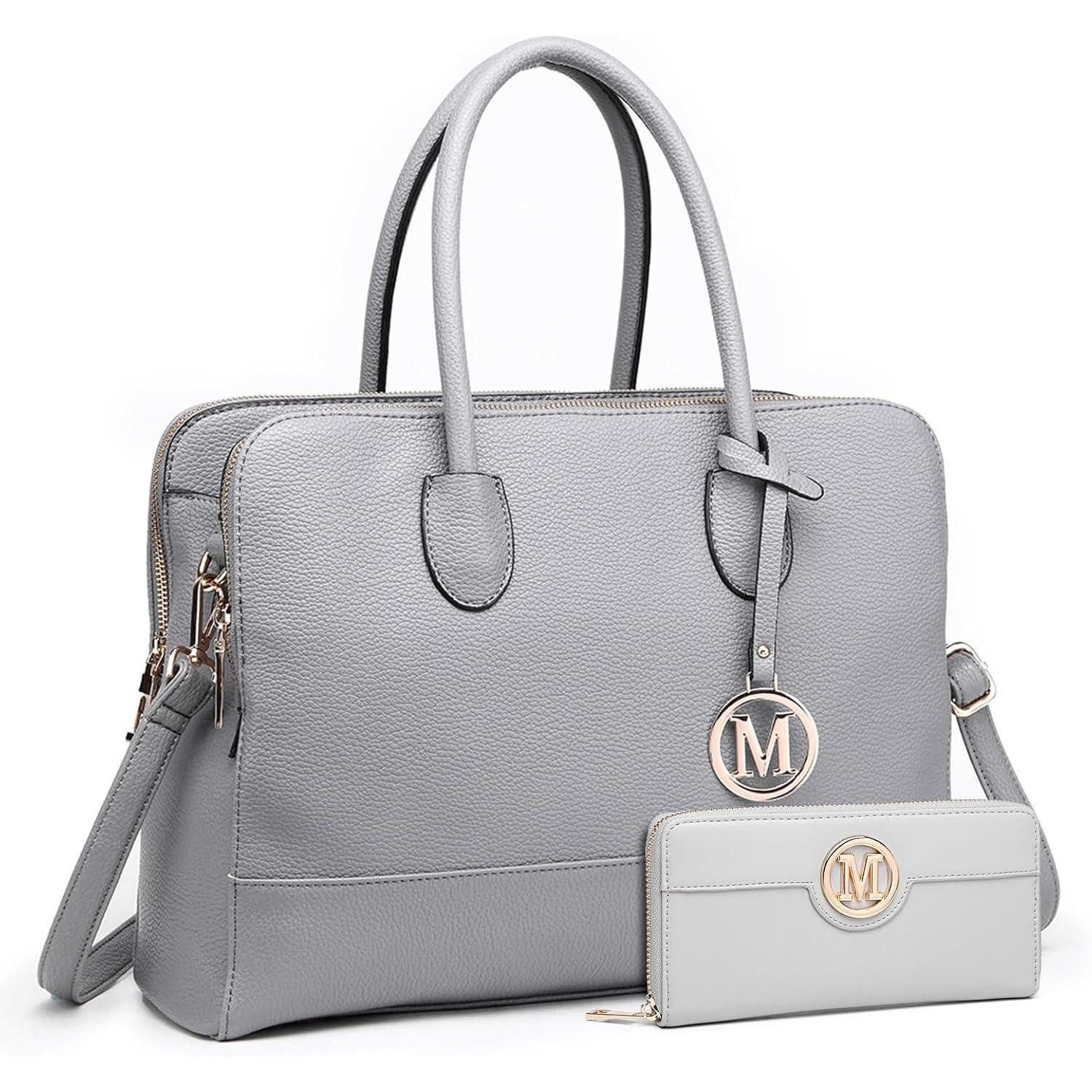 Aktentasche Damen Aktentasche Handtasche 13 Zoll Laptoptasche Grau PU-Leder