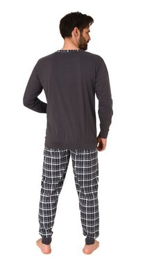 Normann Pyjama Herren langarm Schlafanzug mit Bündchen und karierter Jersey Hose