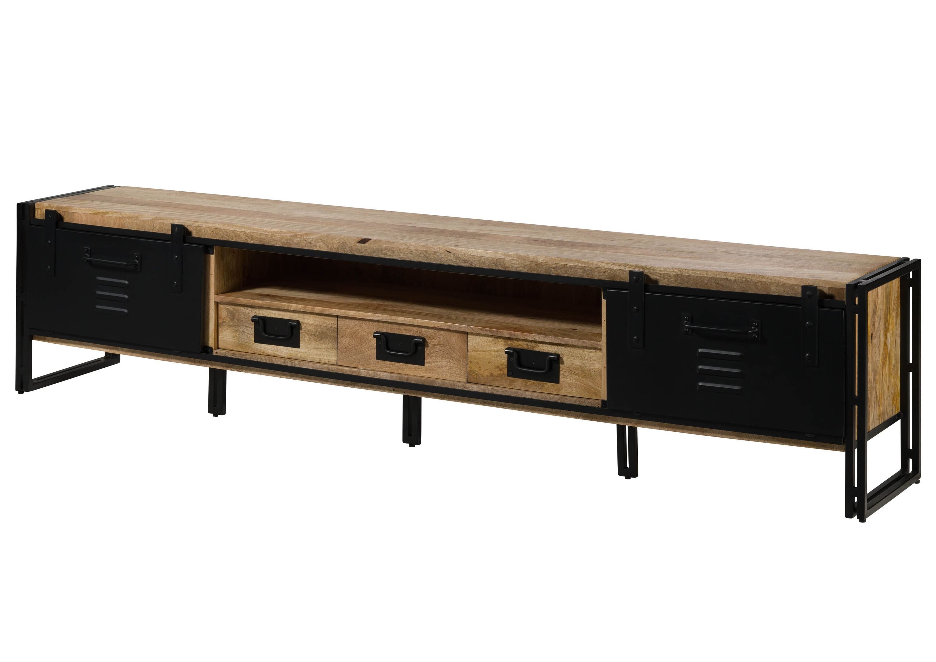 Massivmoebel24 TV-Board BLACKBURN Mango Massivholz natur / schwarz (Massivholz montiert 67 kg BLACKBURN #553), Mango 260x45x55 cm natur / schwarz lackiert