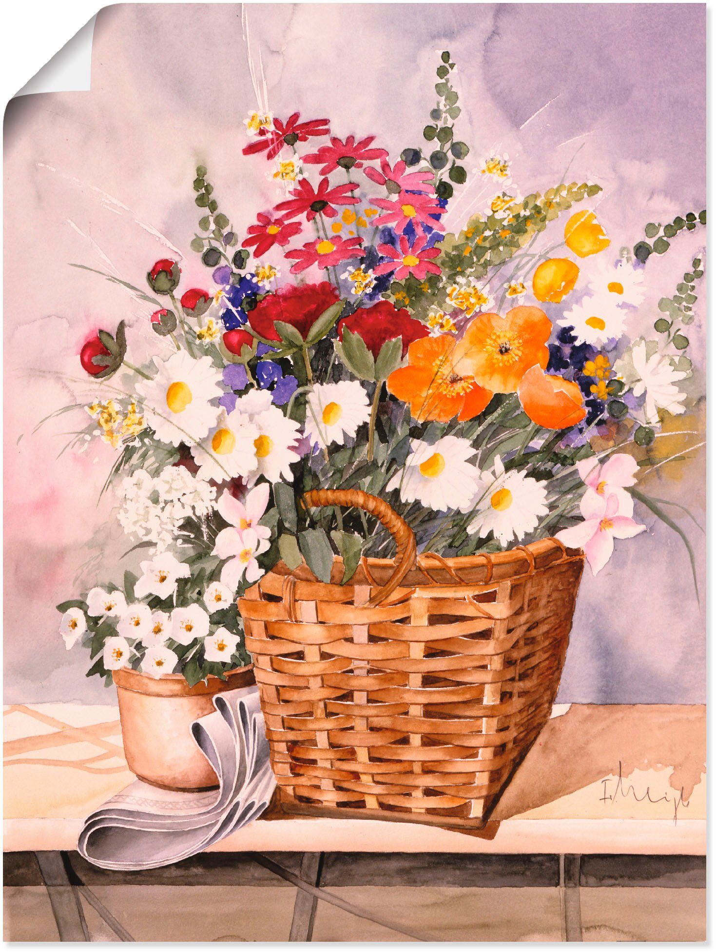 Artland Wandbild Stillleben mit Kürbissen, Blumen (1 St), als Leinwandbild, Wandaufkleber oder Poster in versch. Größen