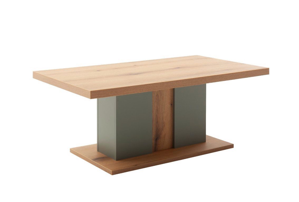 MCA furniture Couchtisch Couchtisch Moniz, Salbei grün / Eiche Evoke, 115x65, Wohnzimmertisch, Eiche Evoke Dekor ca,:120 cm, mit Säulenfuß