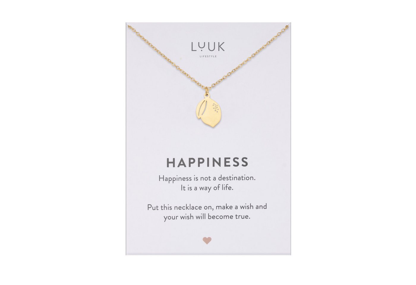 LUUK LIFESTYLE Kette mit Anhänger Zitrone, mit HAPPINESS Spruchkarte, filigran und stylisch