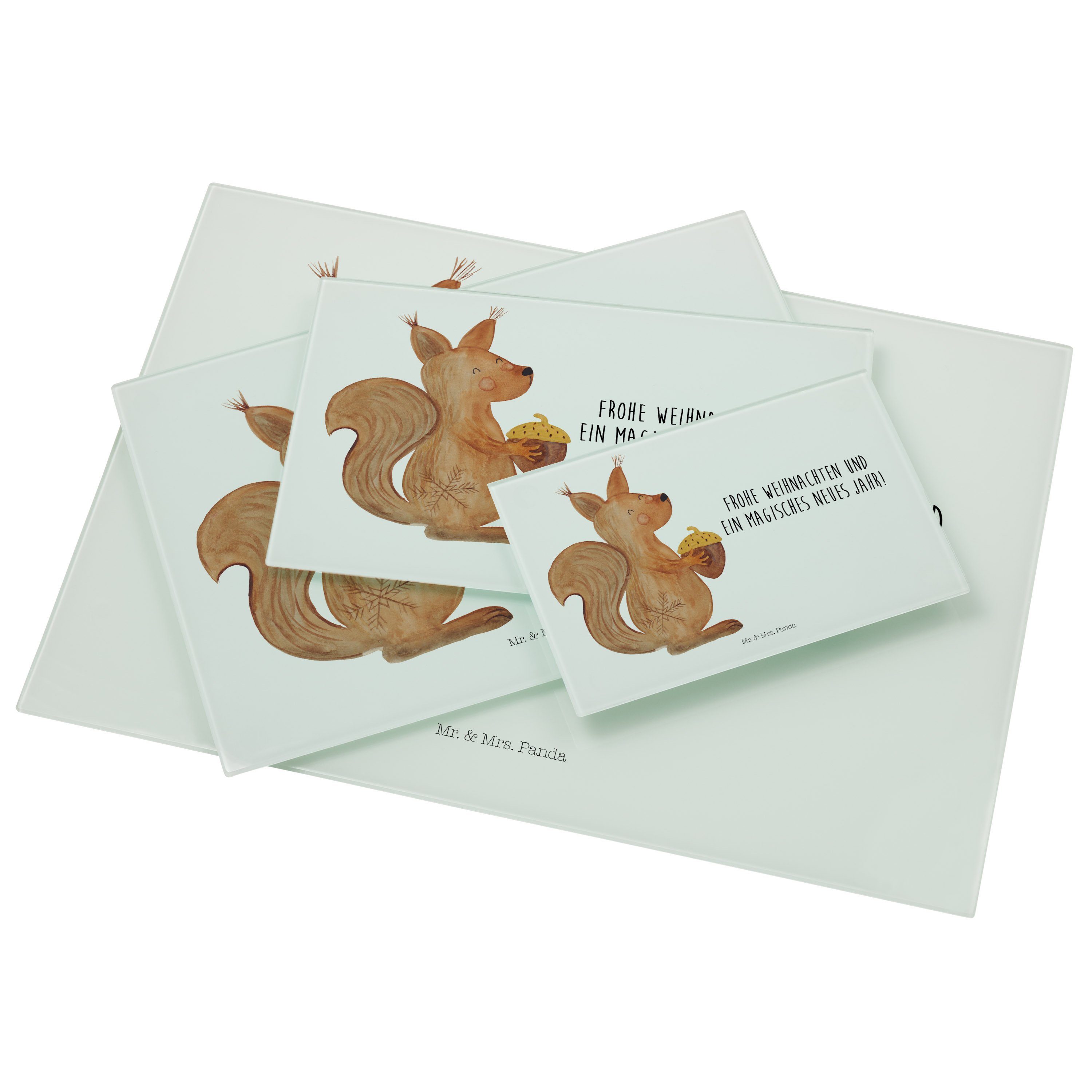 Mr. & Mrs. Panda Weihnachtsde, Premium Nikolaus, (1-St) Geschenk, - Weihnachtszeit Eichhörnchen - Weiß Glas, Servierbrett