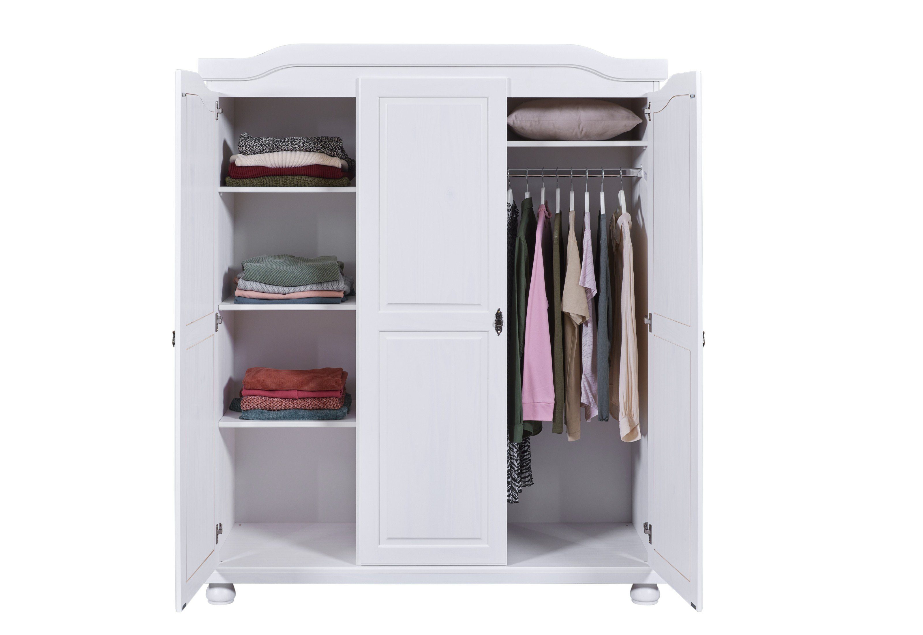 freiraum Kleiderschrank Bastian (BxHxT 150 x 180 x 56 cm) aus Massivholz in Weiss mit 3 Türen und 5 Einlegeböden