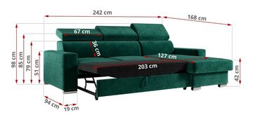 MKS MÖBEL Ecksofa FOX, Wohnlandschaft - L - Form Couch mit Schlaffunktion, Bettkasten