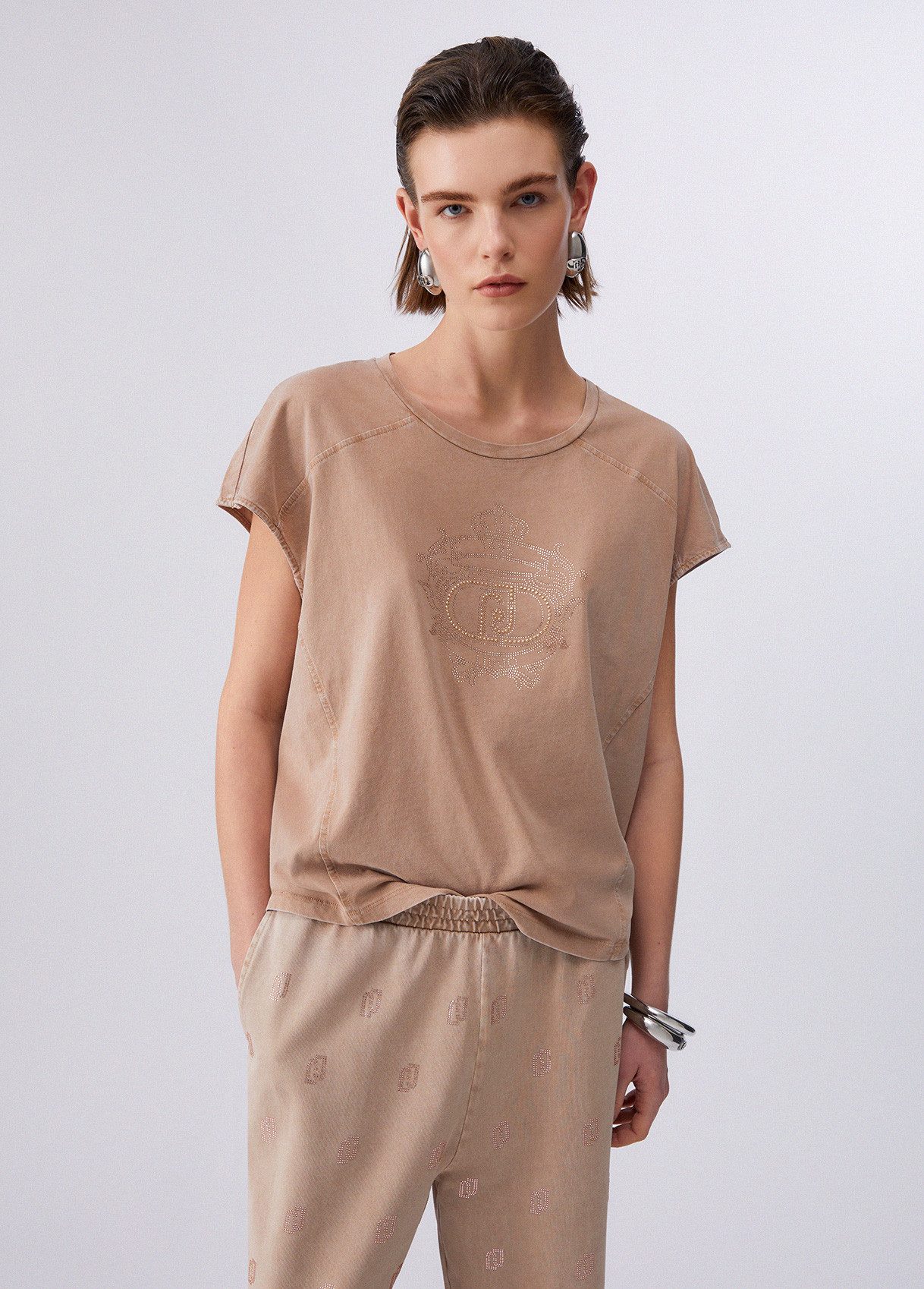 Liu Jo Kurzarmshirt ? Damen T-Shirt Baumwolle ? Shirt mit Strassapplikation ? Rundhals Kur