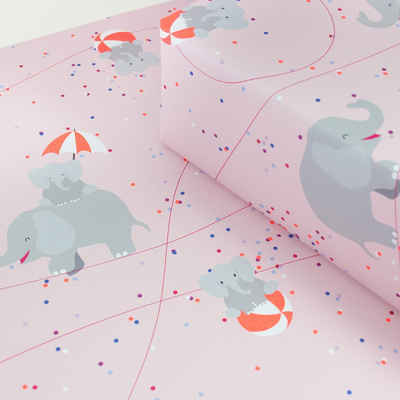 Bow & Hummingbird Geschenkpapier Geschenkpapier Circus Elephants, 100% Recyclingpapier