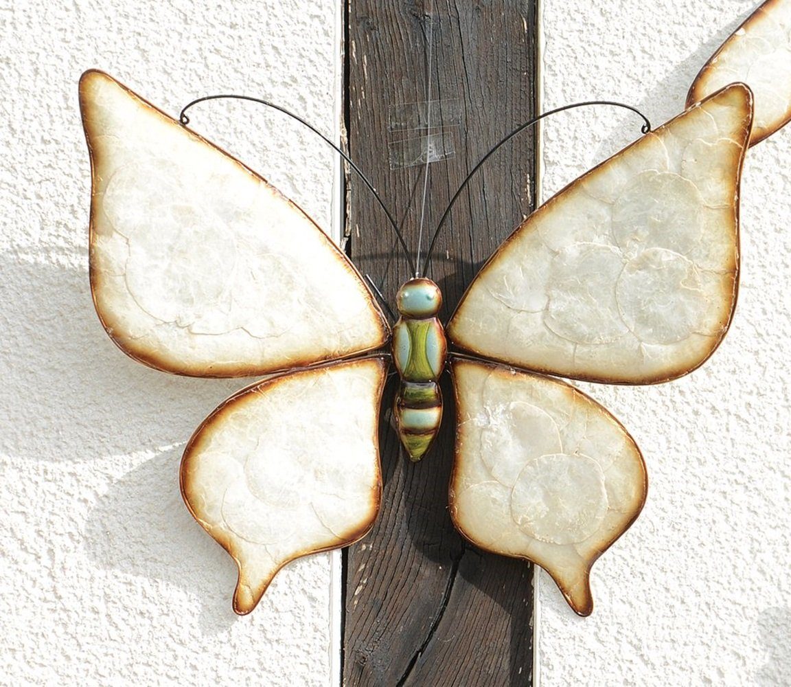Linoows Dekoobjekt Schmetterling mit Muschel Einlage, Wanddeko Falter, Gartendekoration Schmetterling