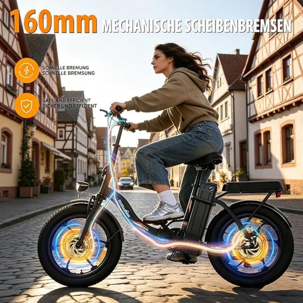 SSY E-Bike Kompaktes Elektrofahrrad mit Tiefeinstieg, Mittelmotor, (Bequemer Tiefeinstieg), Breite Reifen für stabile Fahrt