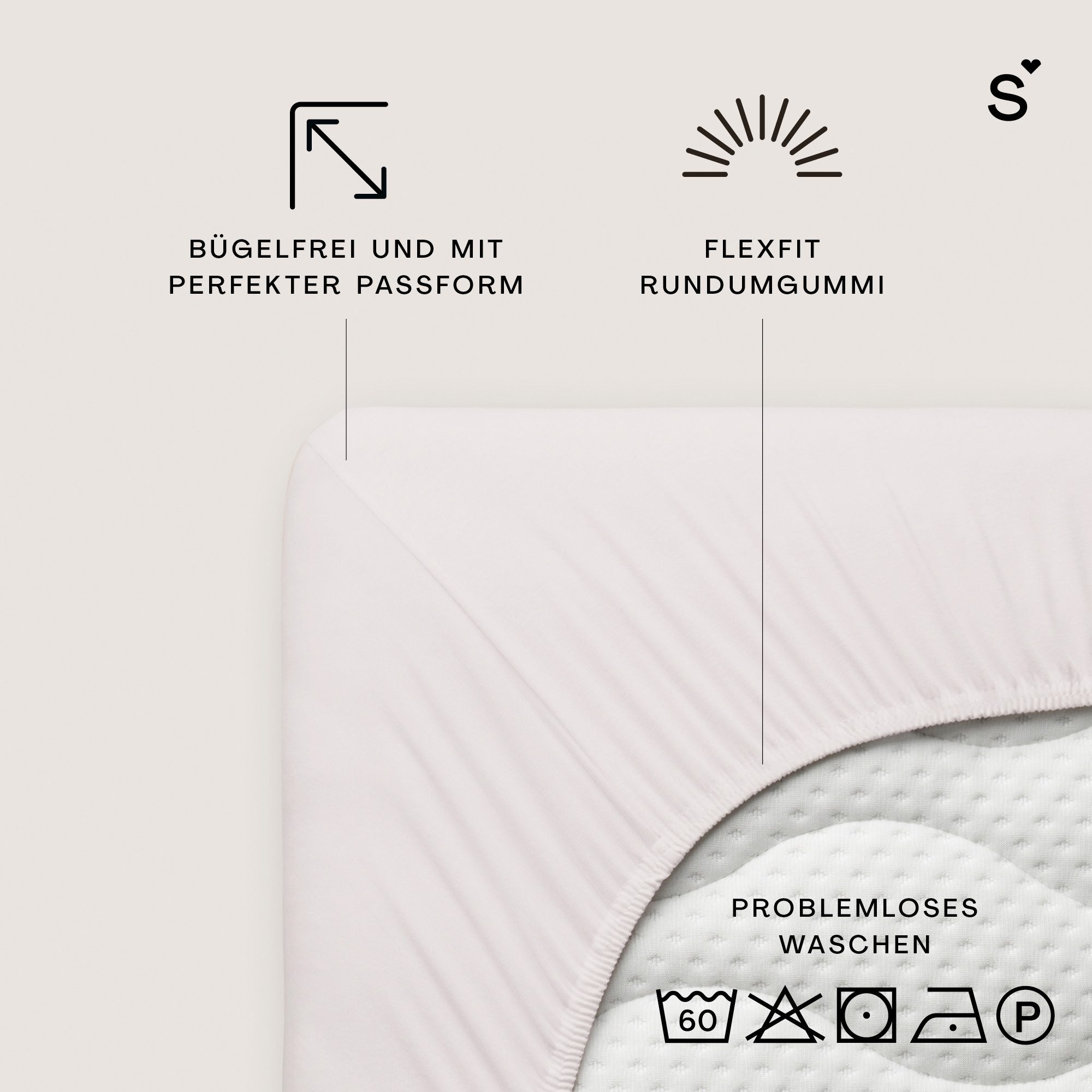 Schlafgut Spannbettlaken Basic Cotton Bettlaken, 160 g/m², 100% Baumwolle, Spannbetttuch, Jersey, Gummizug: rundum, (1 Stück), Spannbettlaken bis 20 cm Matratze – Bild 3 von 5
